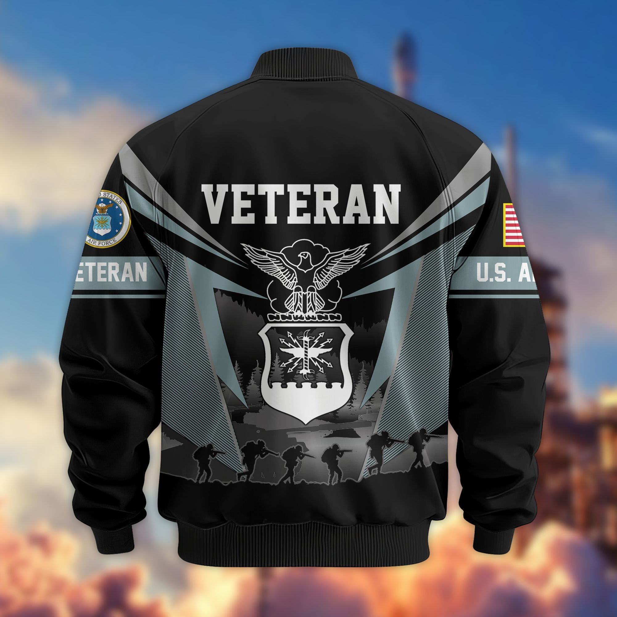 Premium US Veterans Bomber Jacket, Gifts For US Veterans, Gifts On Father's Day, Veterans Day.