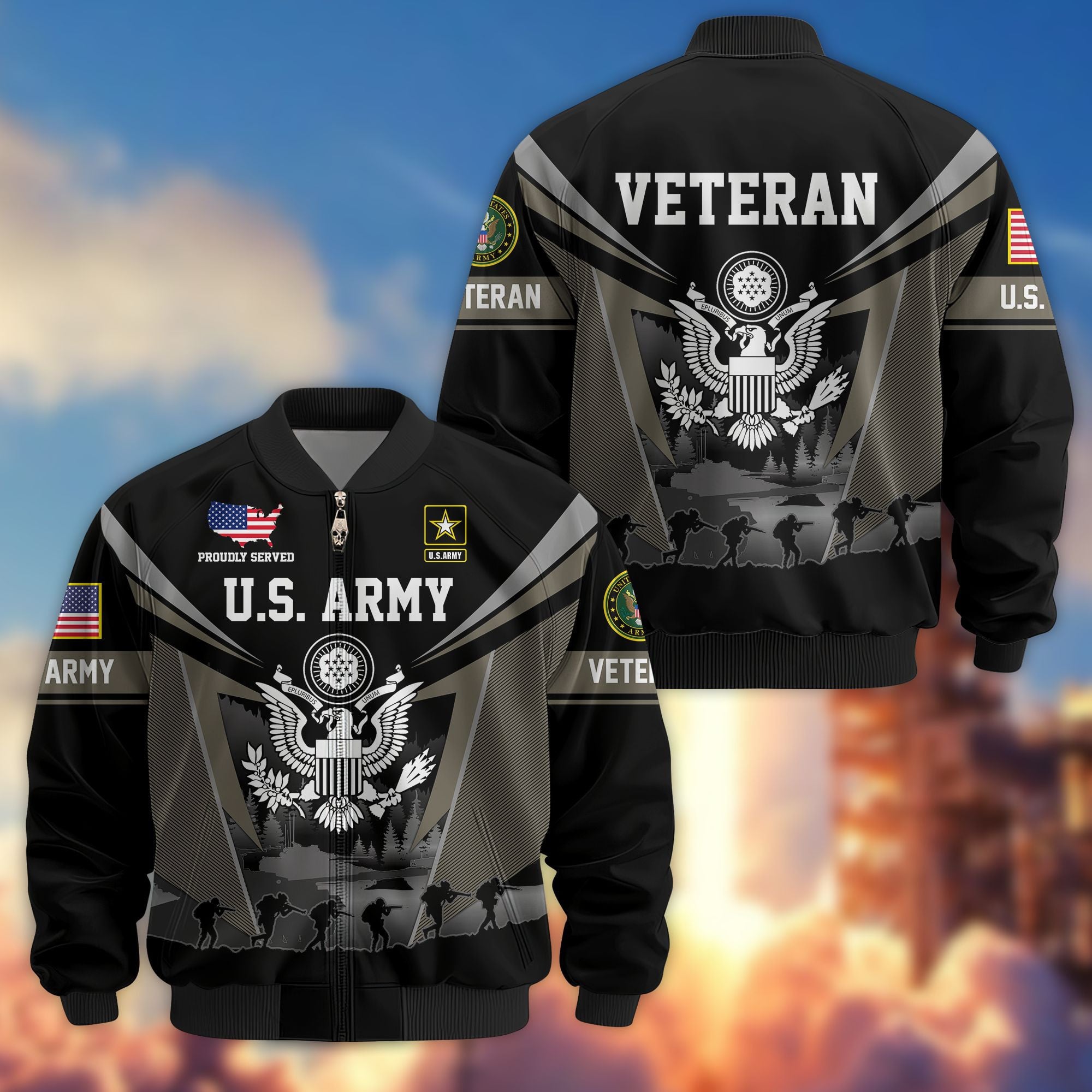 Premium US Veterans Bomber Jacket, Gifts For US Veterans, Gifts On Father's Day, Veterans Day.