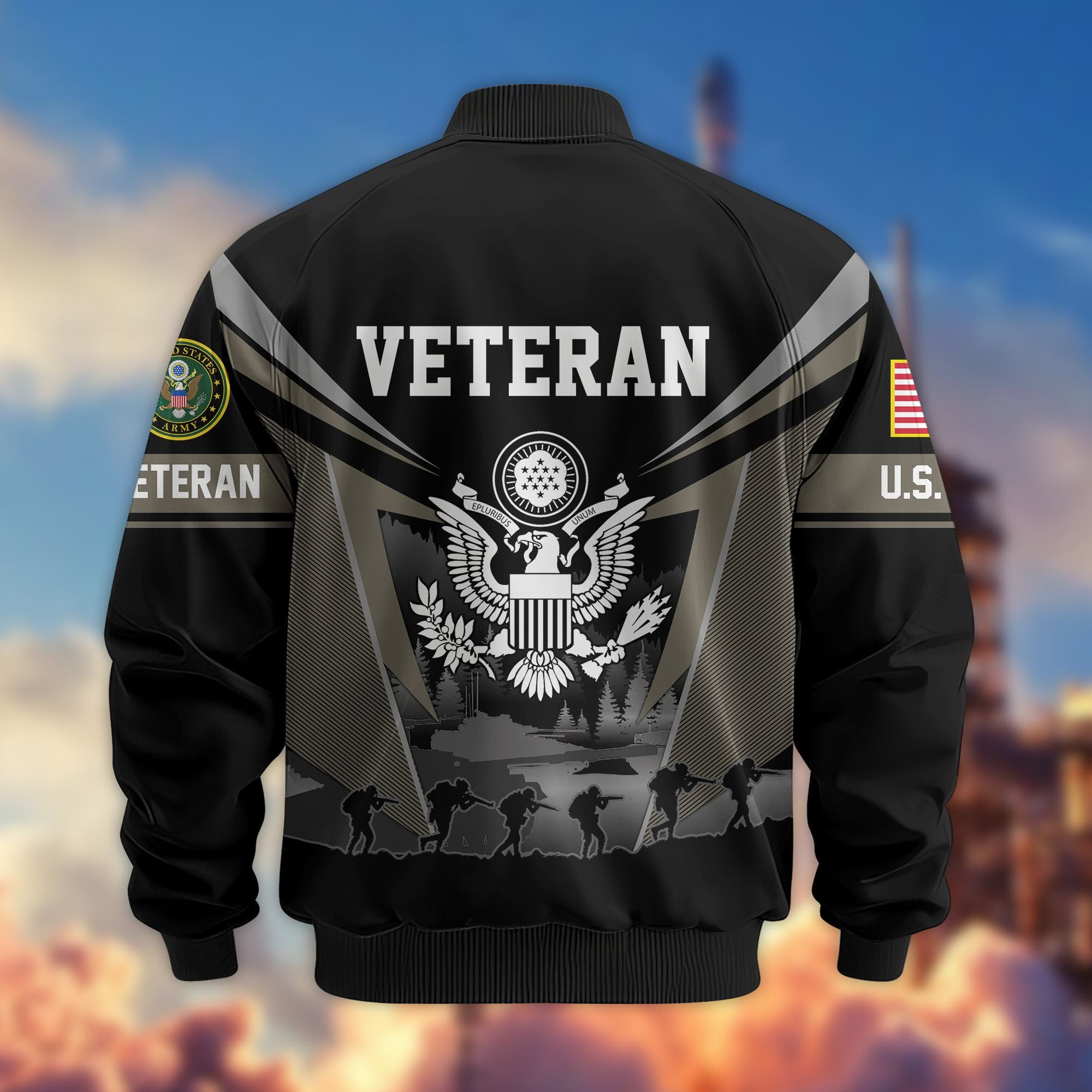 Premium US Veterans Bomber Jacket, Gifts For US Veterans, Gifts On Father's Day, Veterans Day.