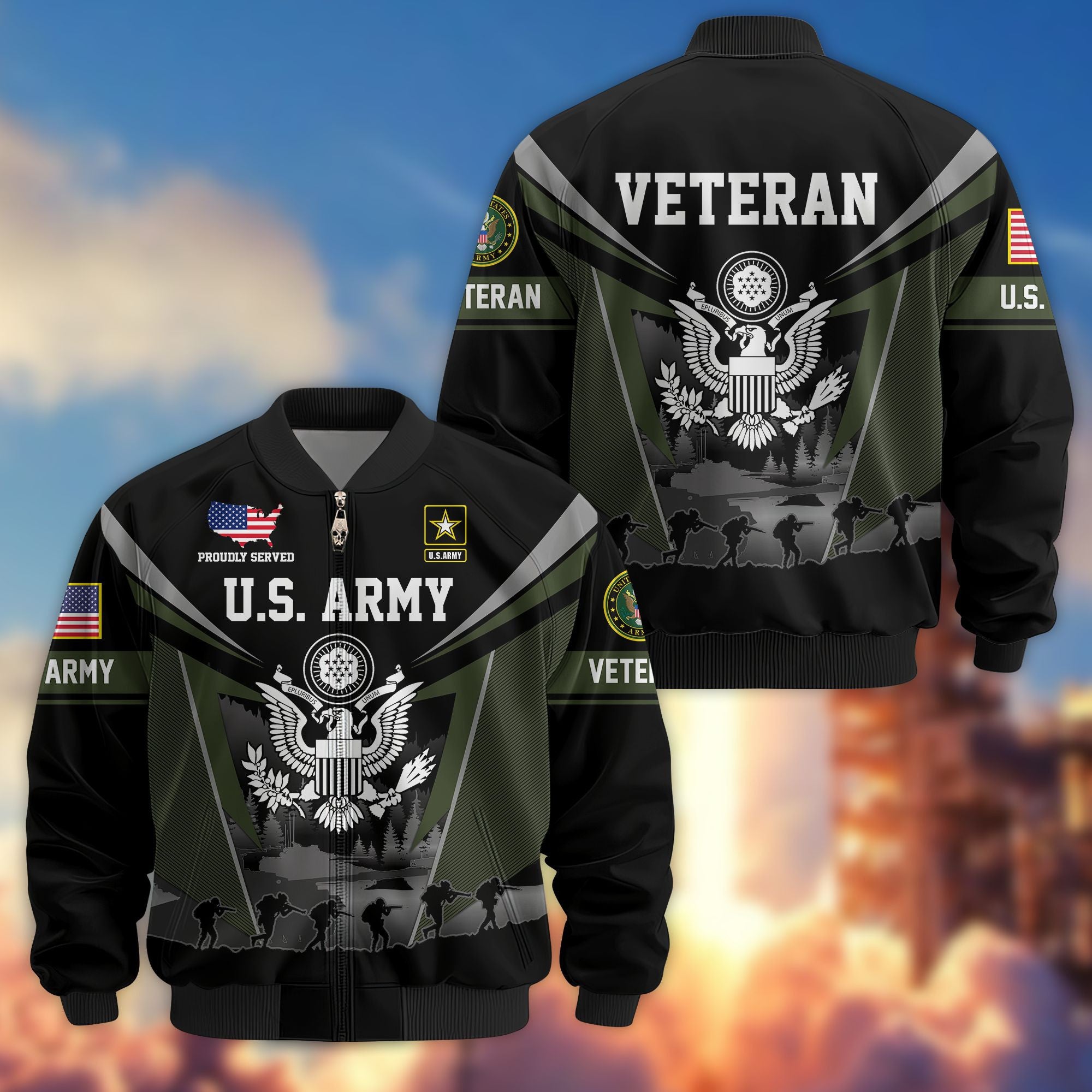 Premium US Veterans Bomber Jacket, Gifts For US Veterans, Gifts On Father's Day, Veterans Day.