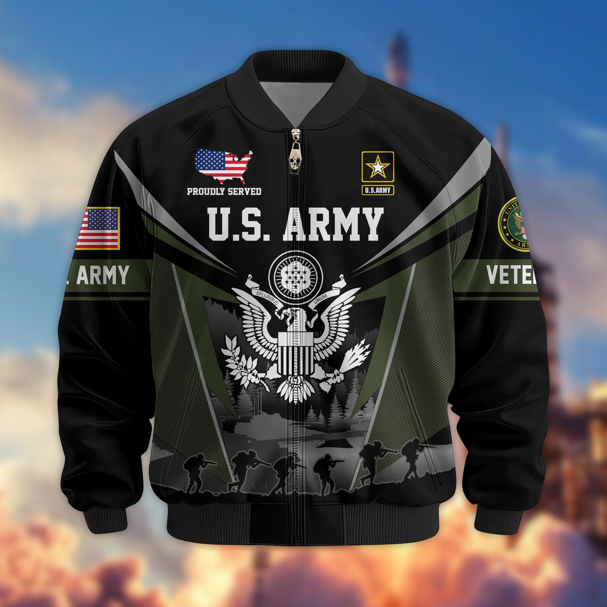 Premium US Veterans Bomber Jacket, Gifts For US Veterans, Gifts On Father's Day, Veterans Day.