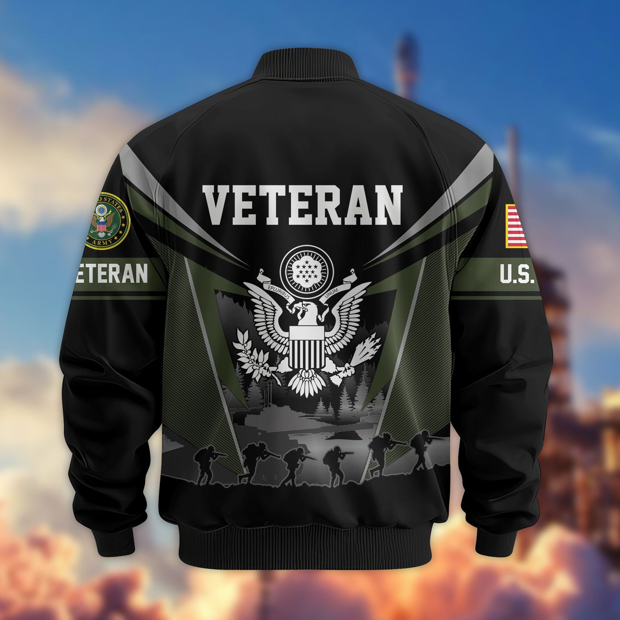 Premium US Veterans Bomber Jacket, Gifts For US Veterans, Gifts On Father's Day, Veterans Day.