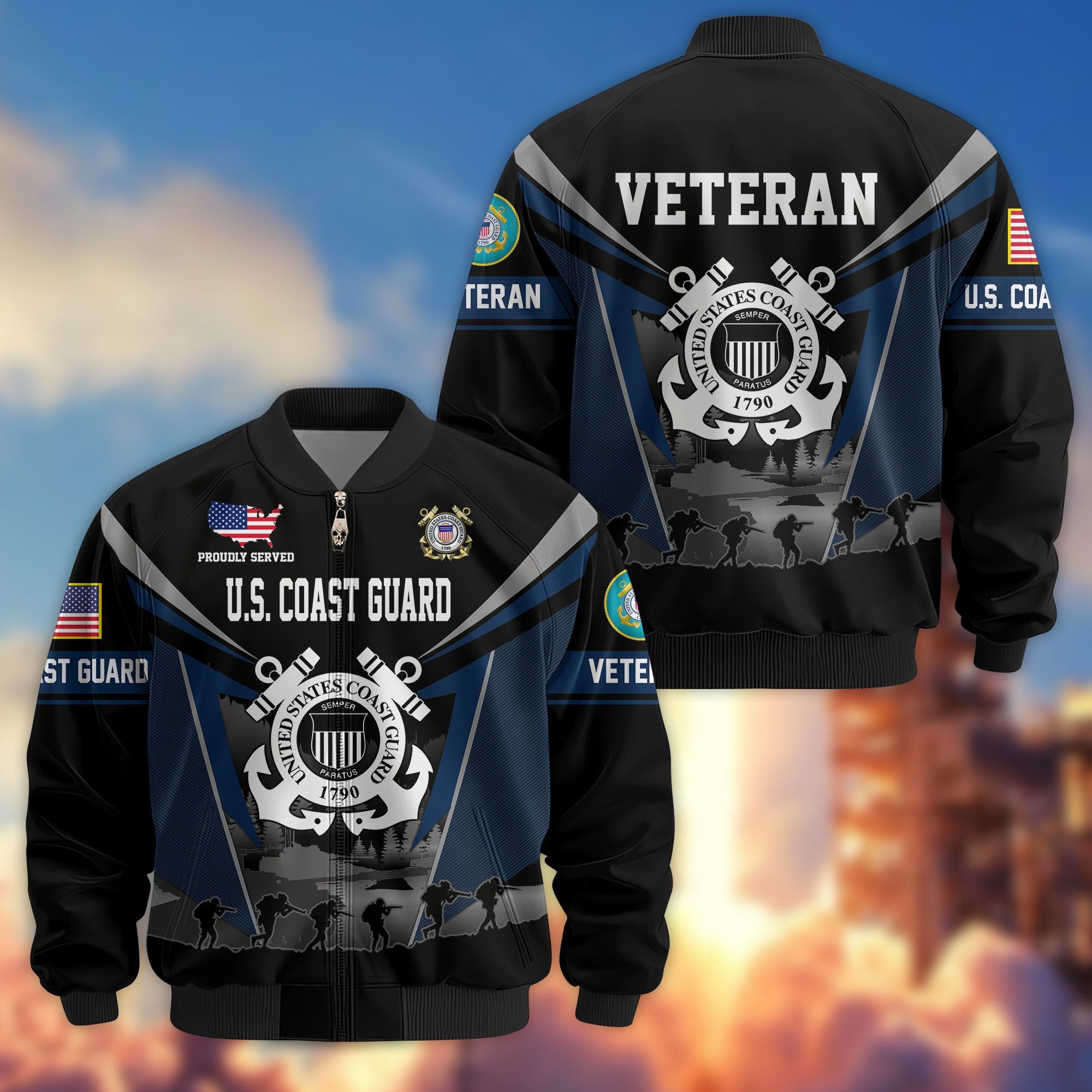 Premium US Veterans Bomber Jacket, Gifts For US Veterans, Gifts On Father's Day, Veterans Day.