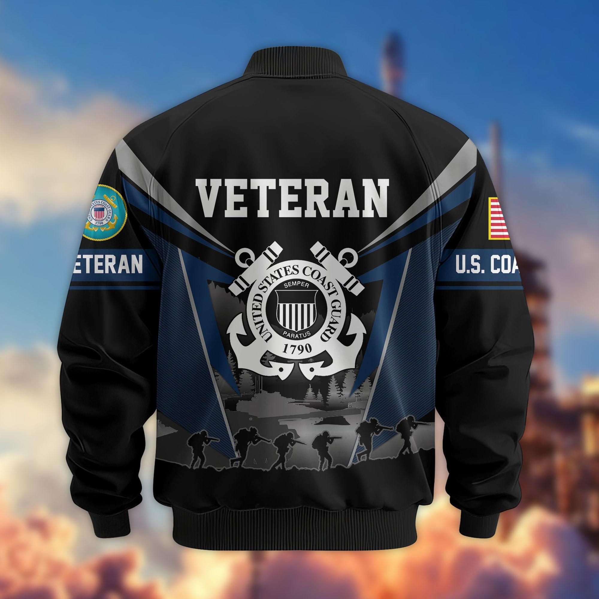 Premium US Veterans Bomber Jacket, Gifts For US Veterans, Gifts On Father's Day, Veterans Day.