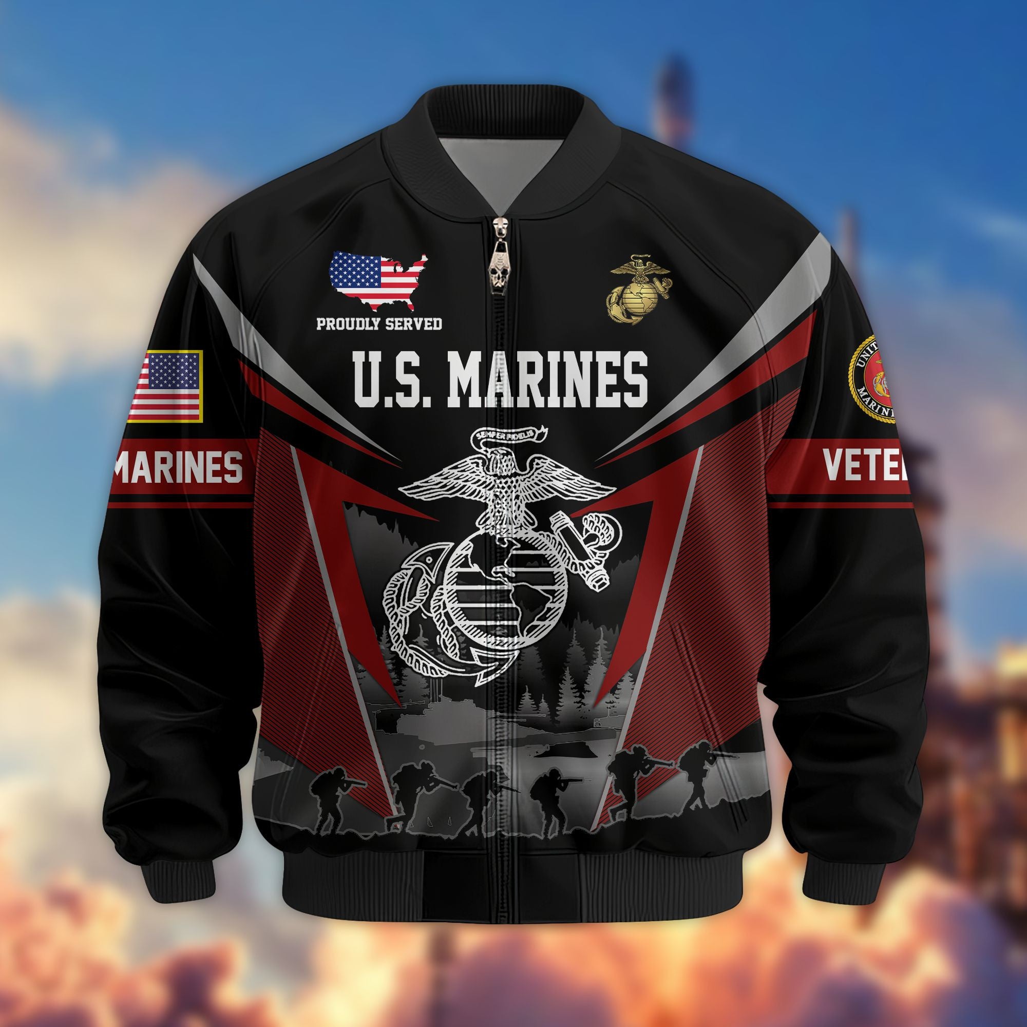 Premium US Veterans Bomber Jacket, Gifts For US Veterans, Gifts On Father's Day, Veterans Day.