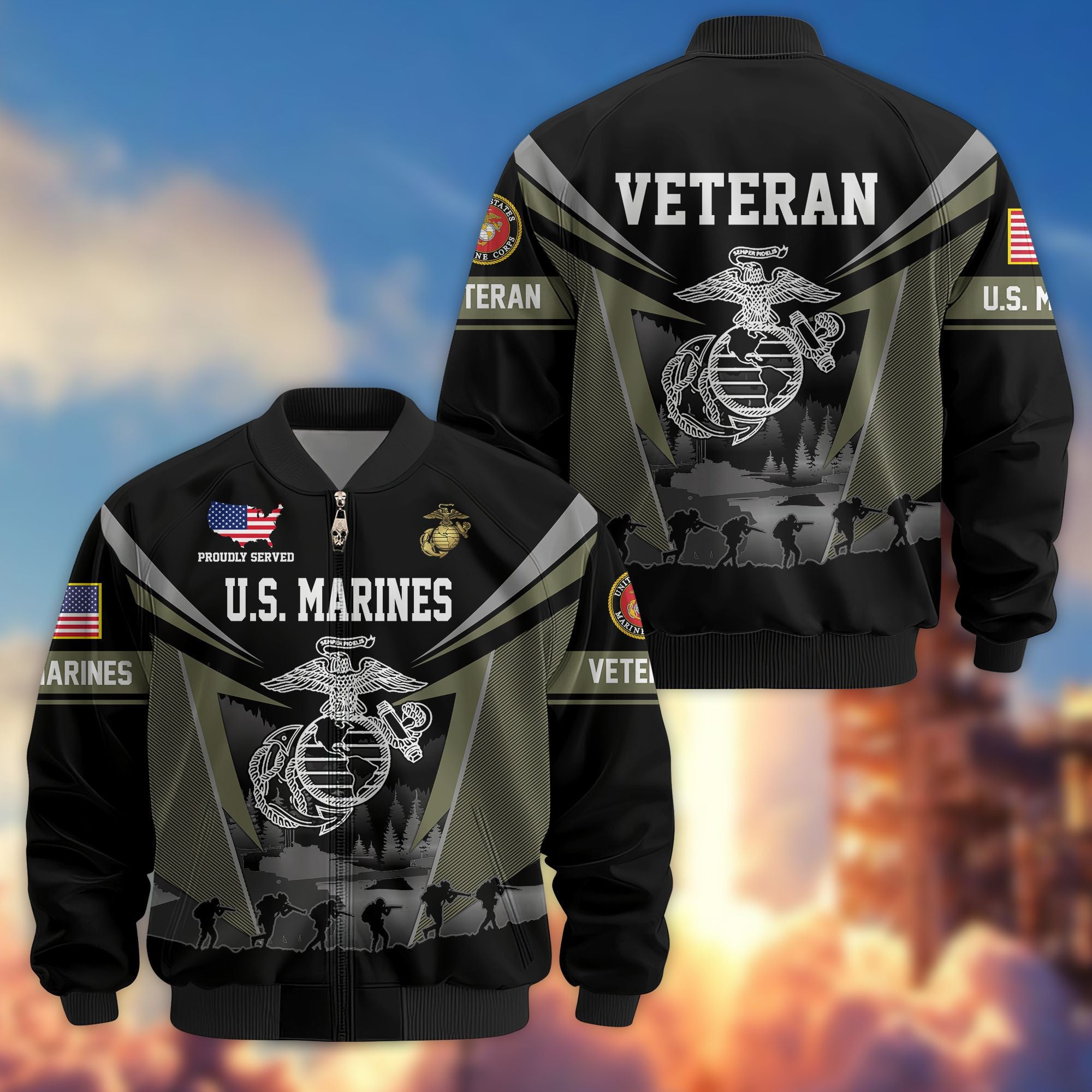 Premium US Veterans Bomber Jacket, Gifts For US Veterans, Gifts On Father's Day, Veterans Day.