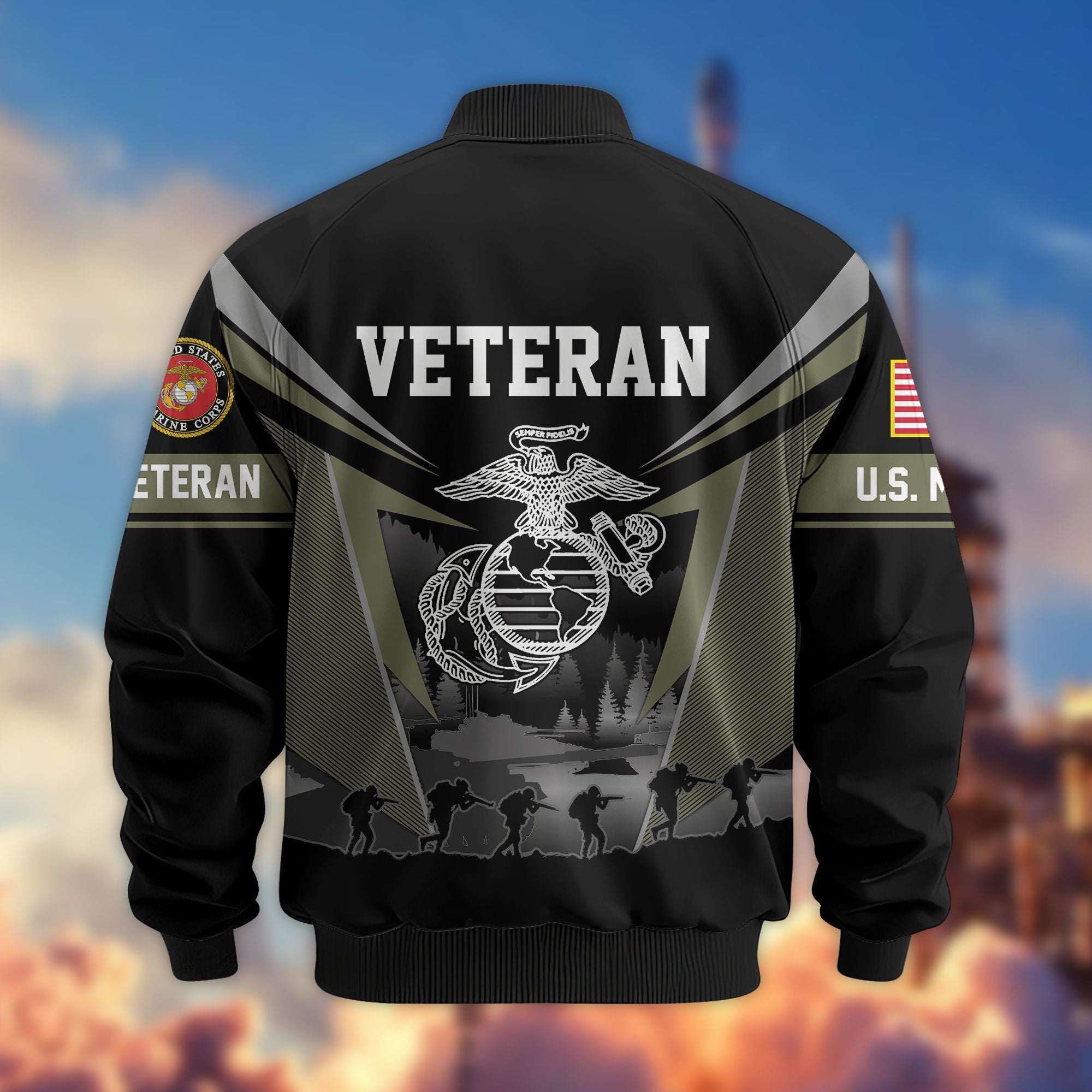 Premium US Veterans Bomber Jacket, Gifts For US Veterans, Gifts On Father's Day, Veterans Day.