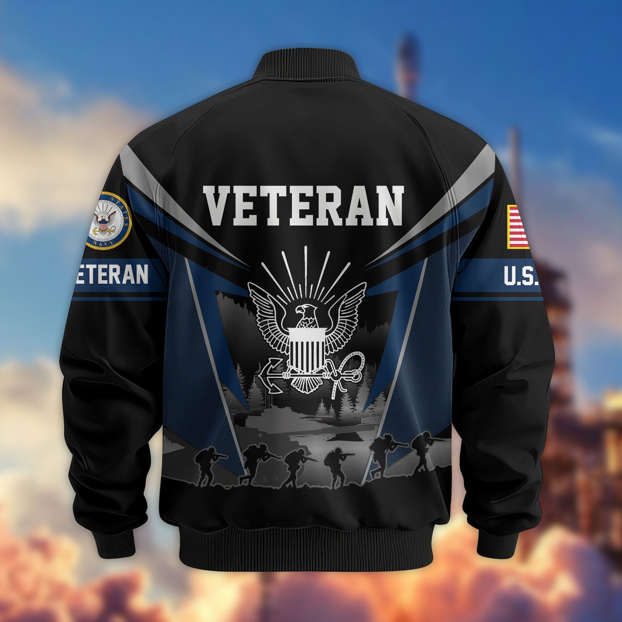 Premium US Veterans Bomber Jacket, Gifts For US Veterans, Gifts On Father's Day, Veterans Day.