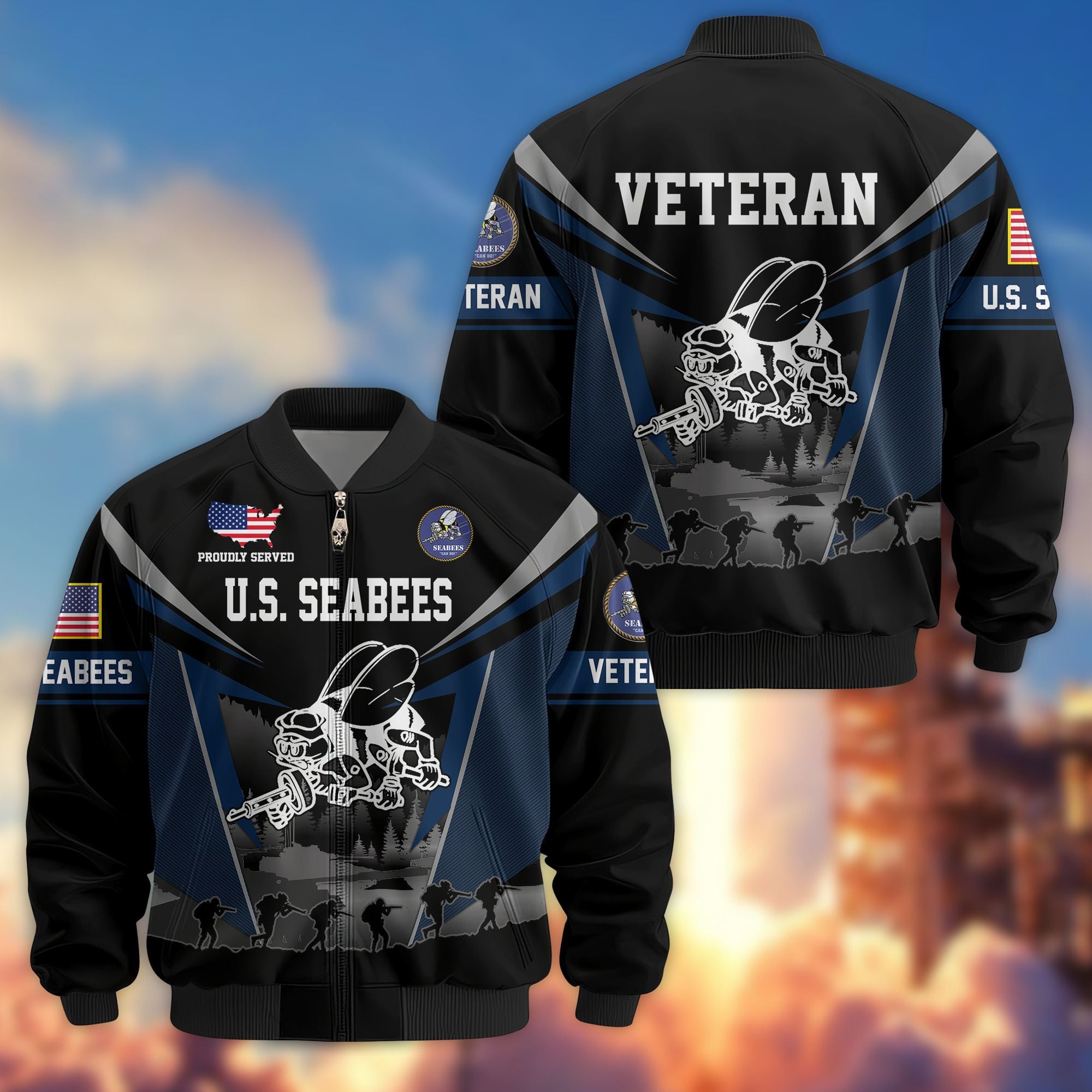 Premium US Veterans Bomber Jacket, Gifts For US Veterans, Gifts On Father's Day, Veterans Day.