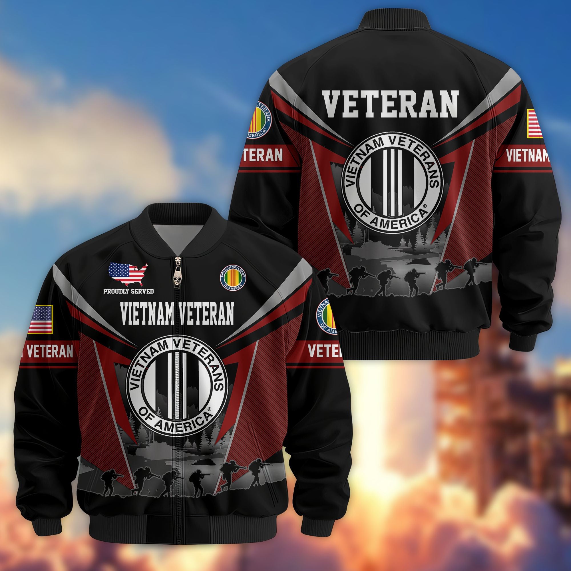 Premium US Veterans Bomber Jacket, Gifts For US Veterans, Gifts On Father's Day, Veterans Day.