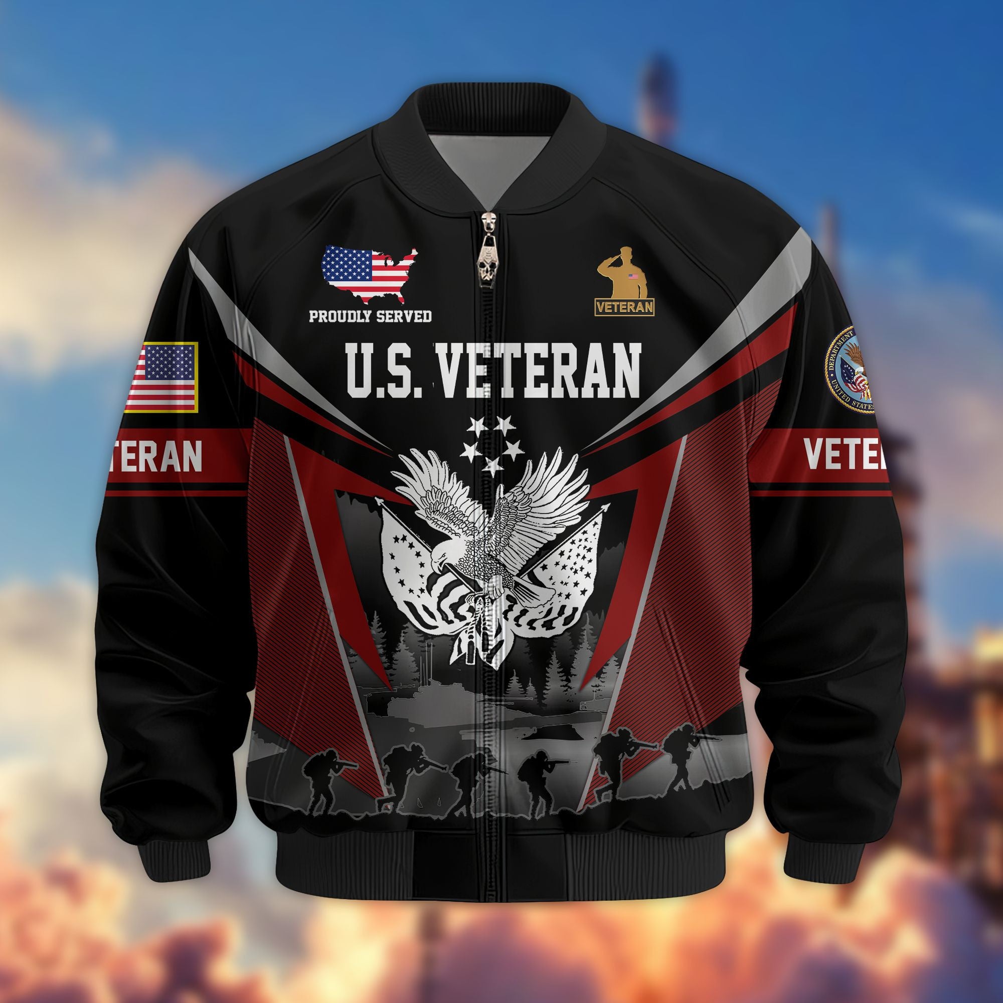 Premium US Veterans Bomber Jacket, Gifts For US Veterans, Gifts On Father's Day, Veterans Day.