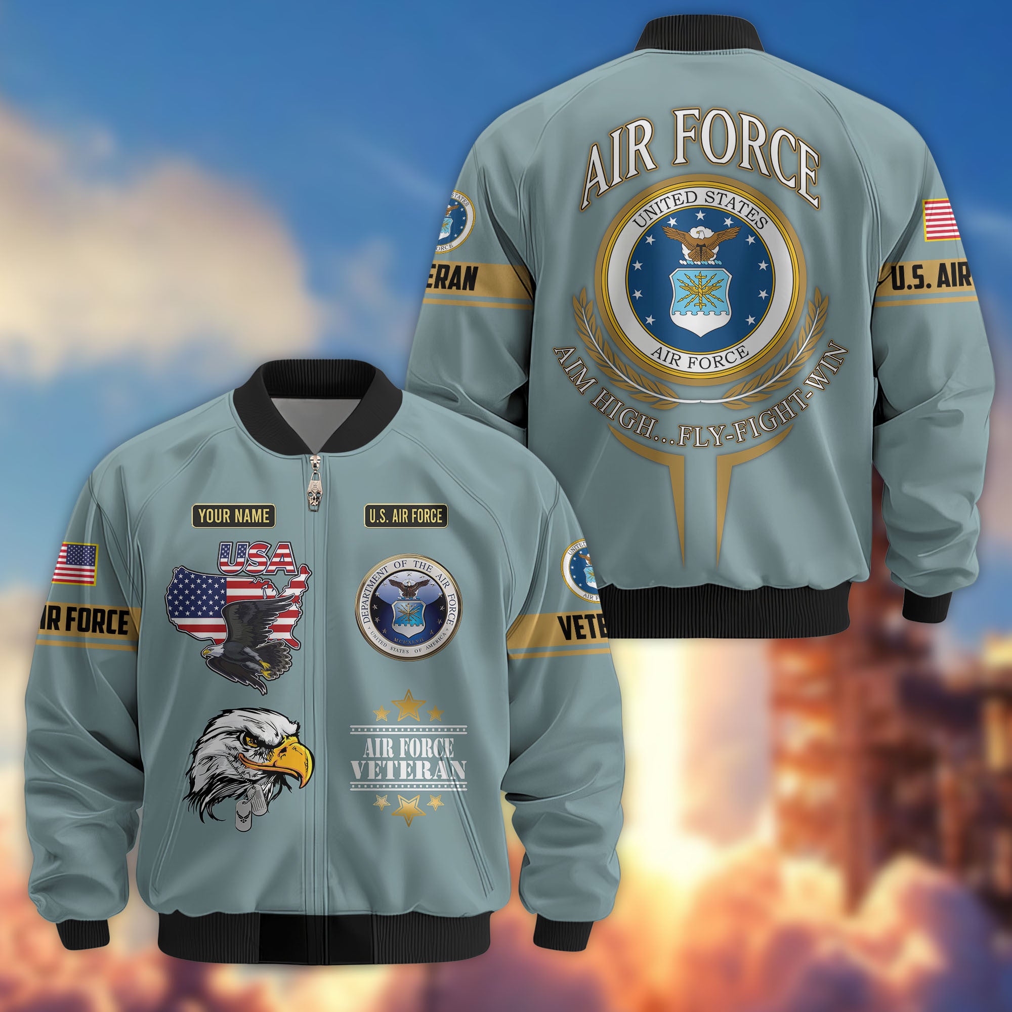 Premium Custom US Veterans Bomber Jacket, Gifts For US Veterans, Gifts On Father's Day, Veterans Day.