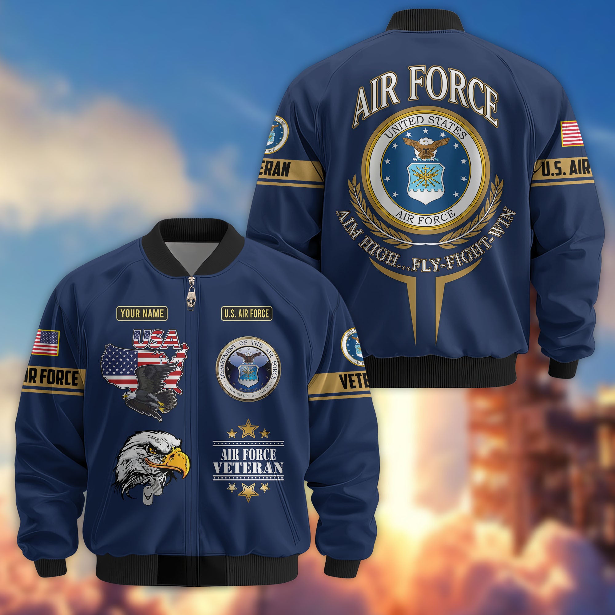Premium Custom US Veterans Bomber Jacket, Gifts For US Veterans, Gifts On Father's Day, Veterans Day.