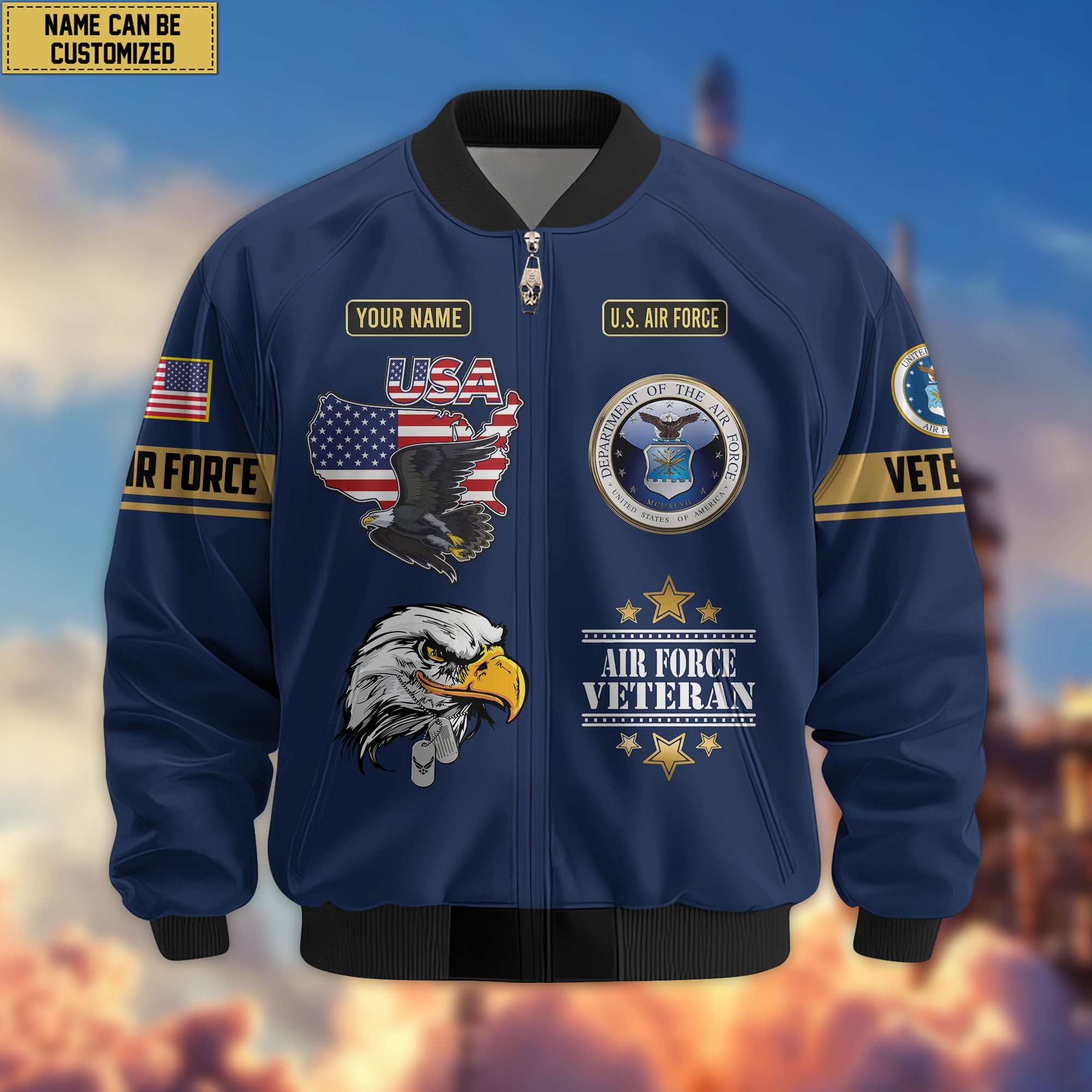 Premium Custom US Veterans Bomber Jacket, Gifts For US Veterans, Gifts On Father's Day, Veterans Day.