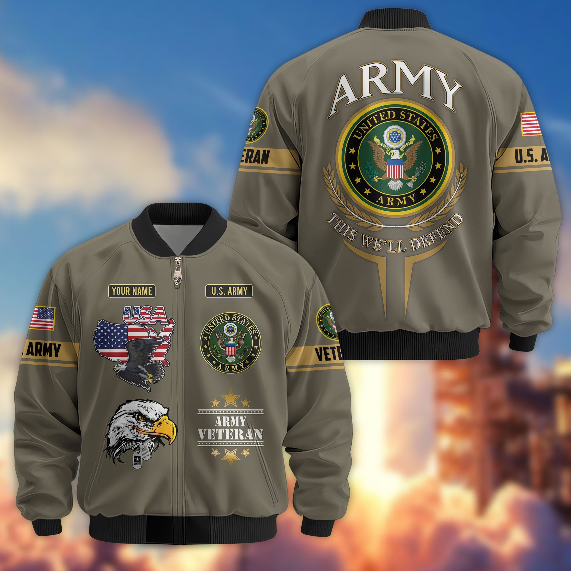 Premium Custom US Veterans Bomber Jacket, Gifts For US Veterans, Gifts On Father's Day, Veterans Day.