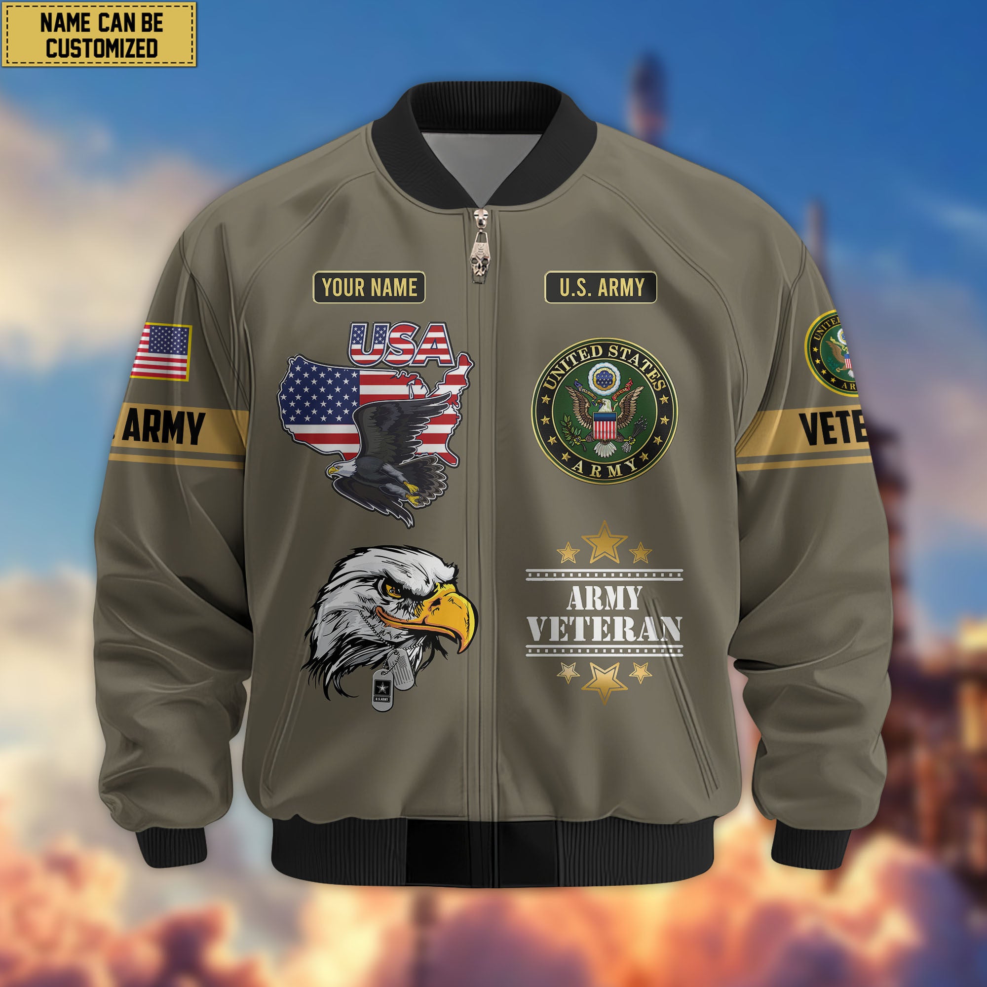 Premium Custom US Veterans Bomber Jacket, Gifts For US Veterans, Gifts On Father's Day, Veterans Day.