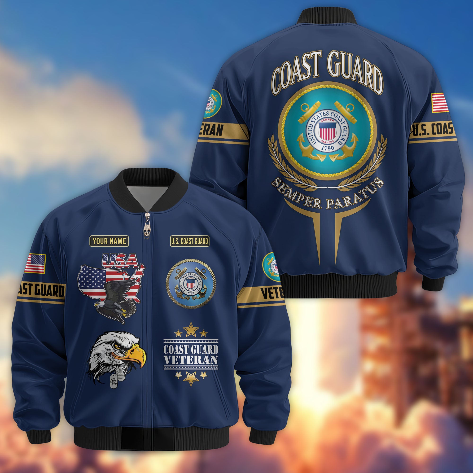 Premium Custom US Veterans Bomber Jacket, Gifts For US Veterans, Gifts On Father's Day, Veterans Day.