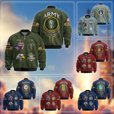 Premium Custom US Veterans Bomber Jacket, Gifts For US Veterans, Gifts On Father's Day, Veterans Day.