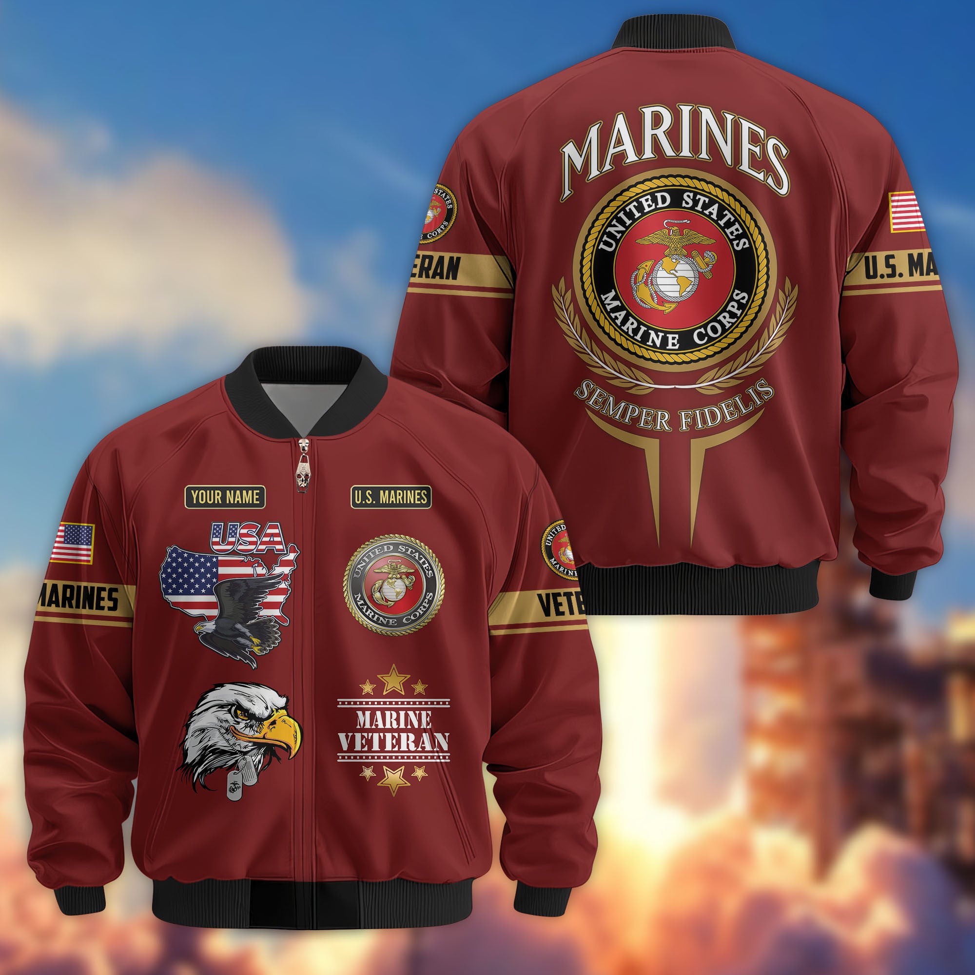 Premium Custom US Veterans Bomber Jacket, Gifts For US Veterans, Gifts On Father's Day, Veterans Day.