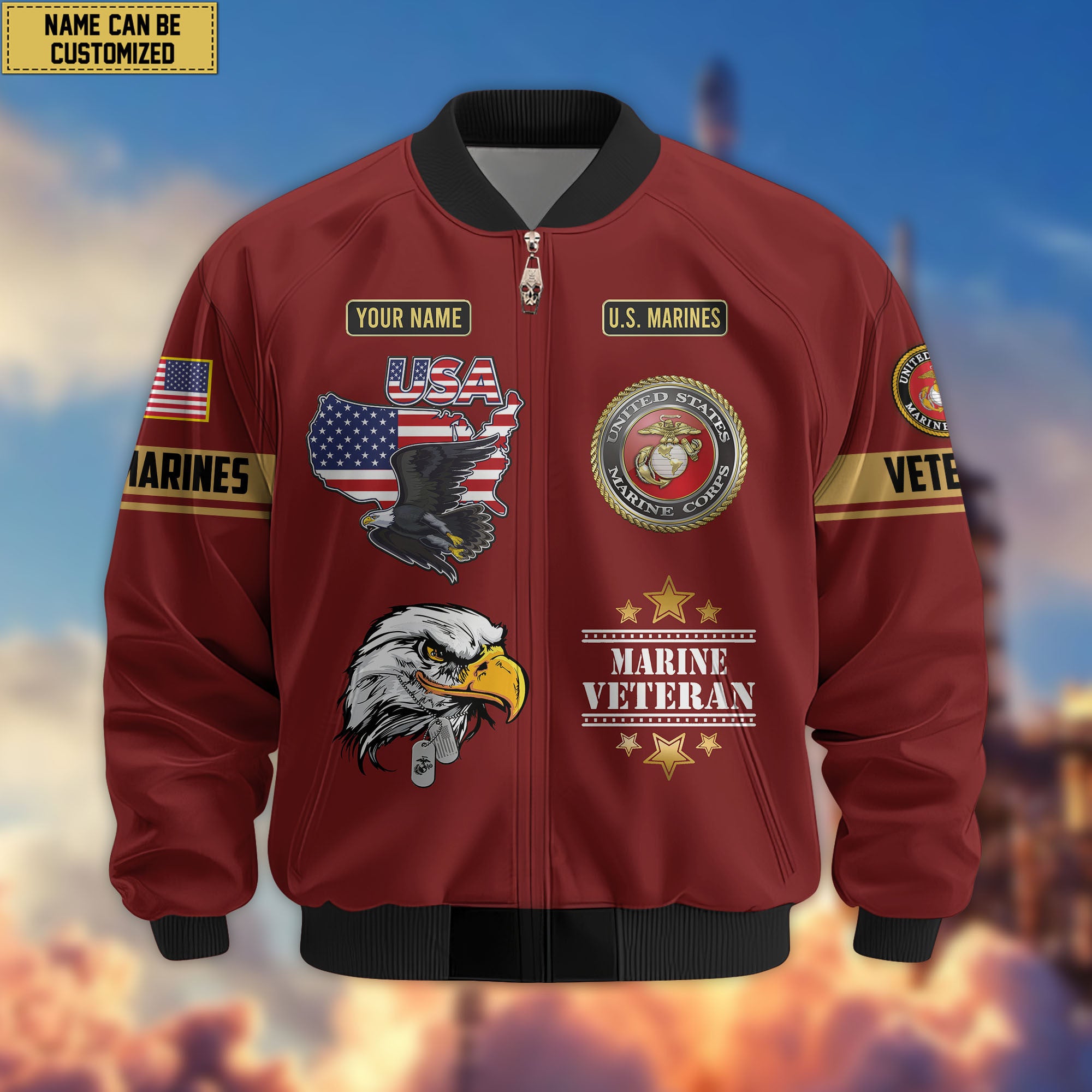 Premium Custom US Veterans Bomber Jacket, Gifts For US Veterans, Gifts On Father's Day, Veterans Day.