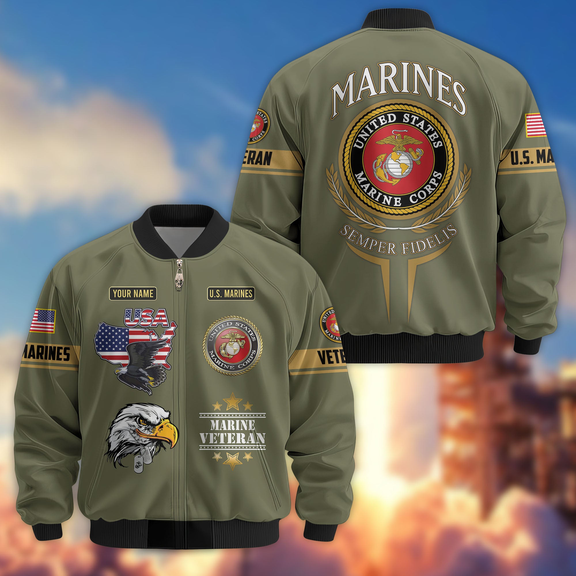 Premium Custom US Veterans Bomber Jacket, Gifts For US Veterans, Gifts On Father's Day, Veterans Day.