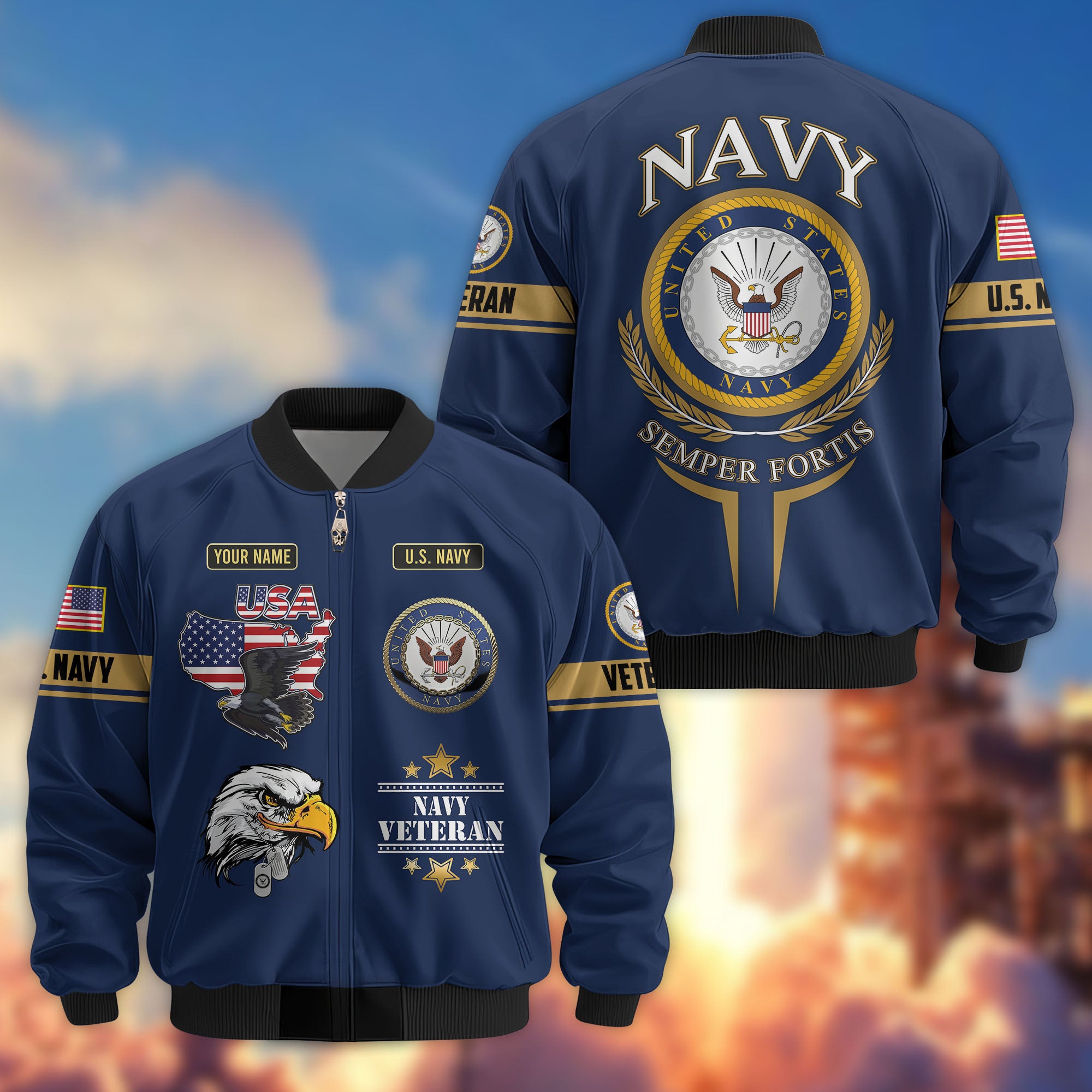 Premium Custom US Veterans Bomber Jacket, Gifts For US Veterans, Gifts On Father's Day, Veterans Day.