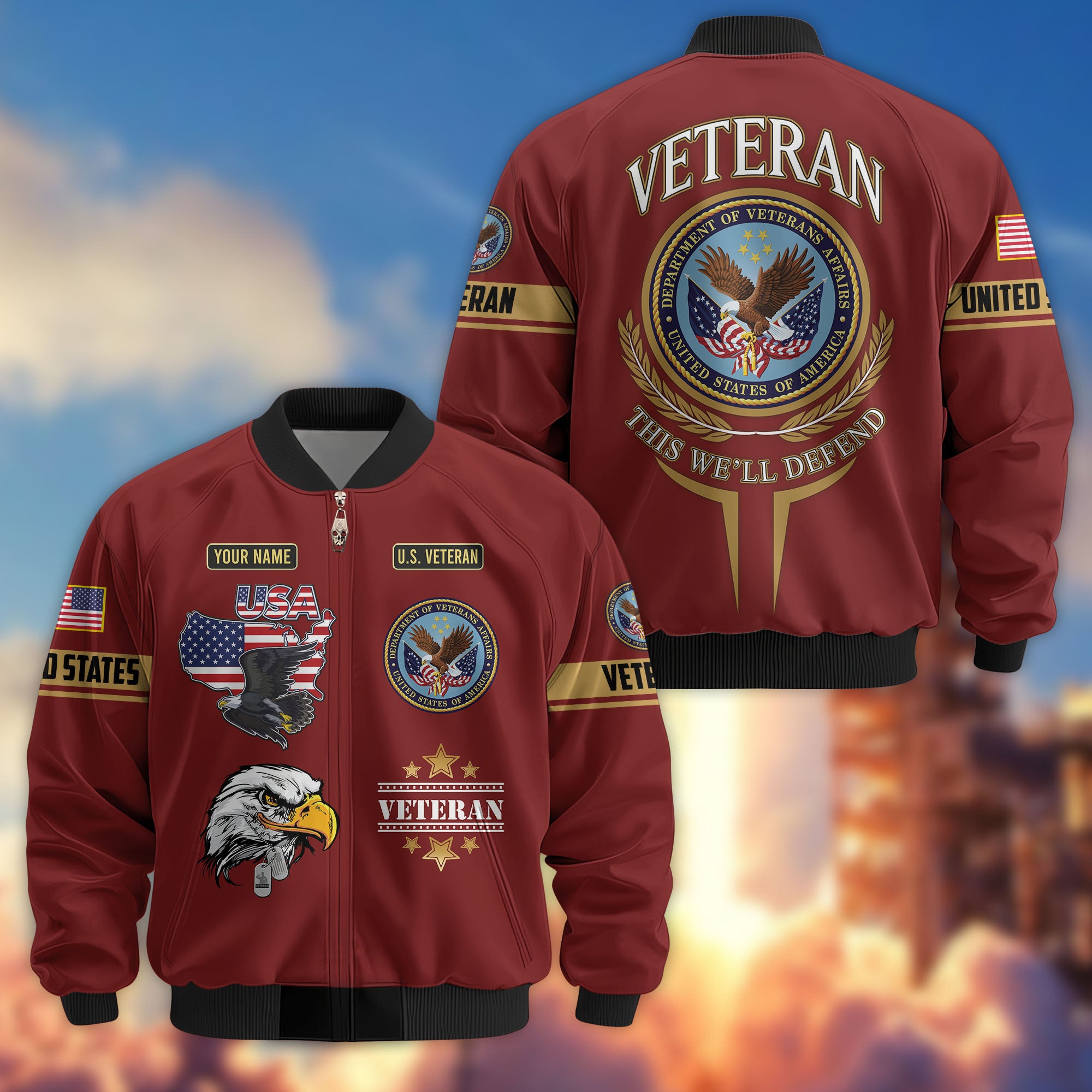 Premium Custom US Veterans Bomber Jacket, Gifts For US Veterans, Gifts On Father's Day, Veterans Day.