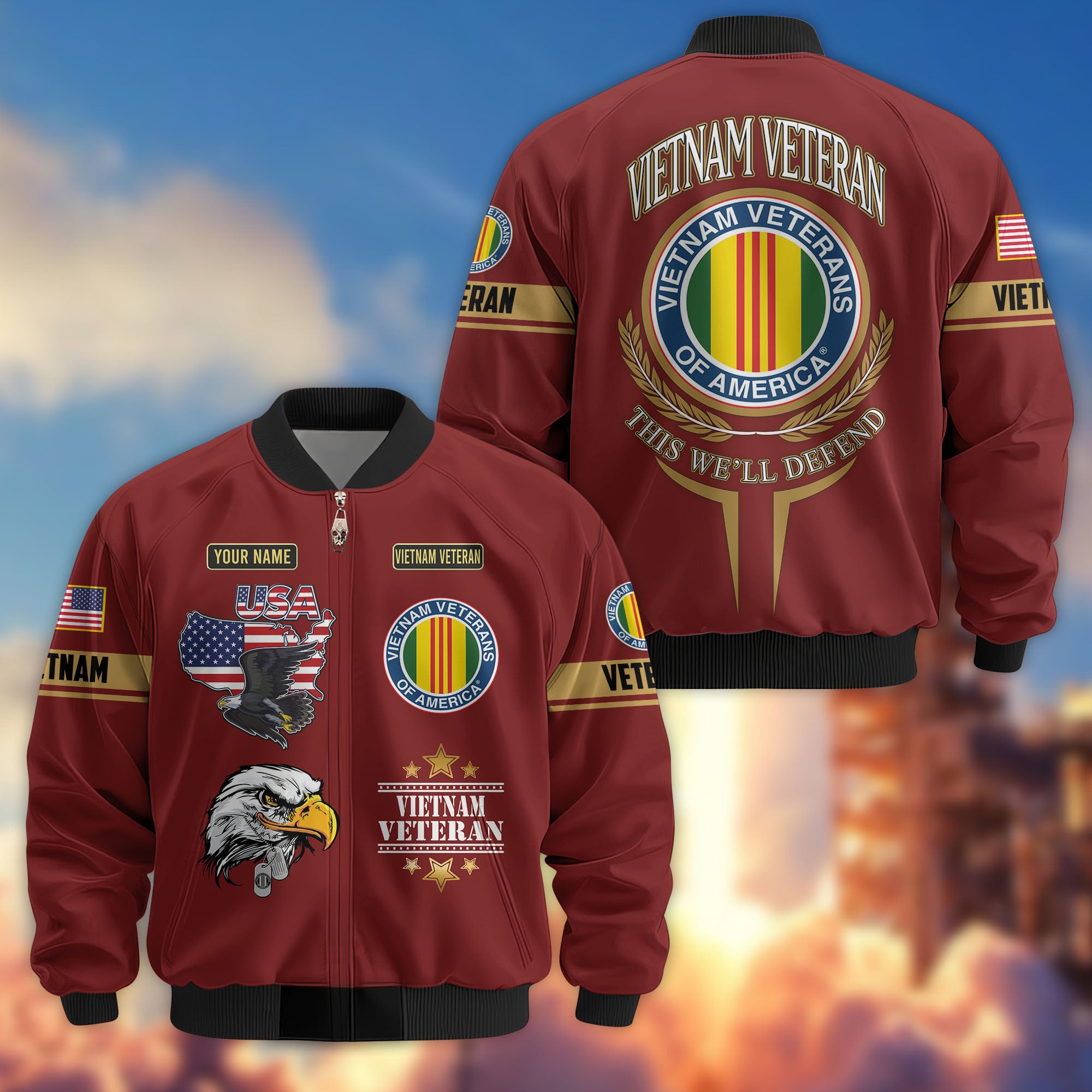 Premium Custom US Veterans Bomber Jacket, Gifts For US Veterans, Gifts On Father's Day, Veterans Day.