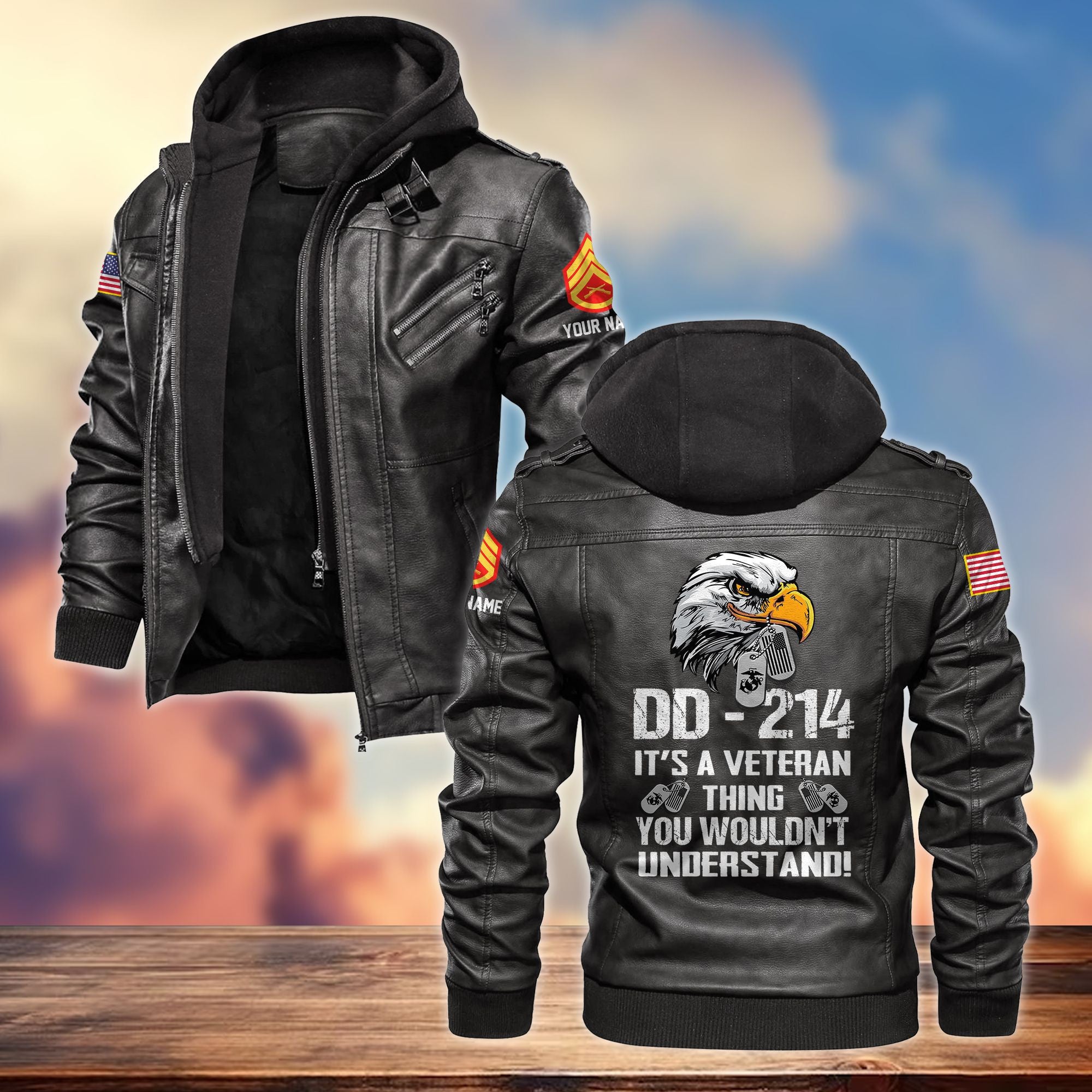Premium Custom USMC Veteran Leather Jacket, Gifts For Marine Veteran, Gifts On Father's Day, Armed Forces Day, Veterans Day.
