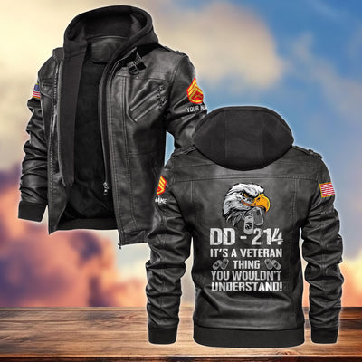 Premium Custom USMC Veteran Leather Jacket, Gifts For Marine Veteran, Gifts On Father's Day, Armed Forces Day, Veterans Day.