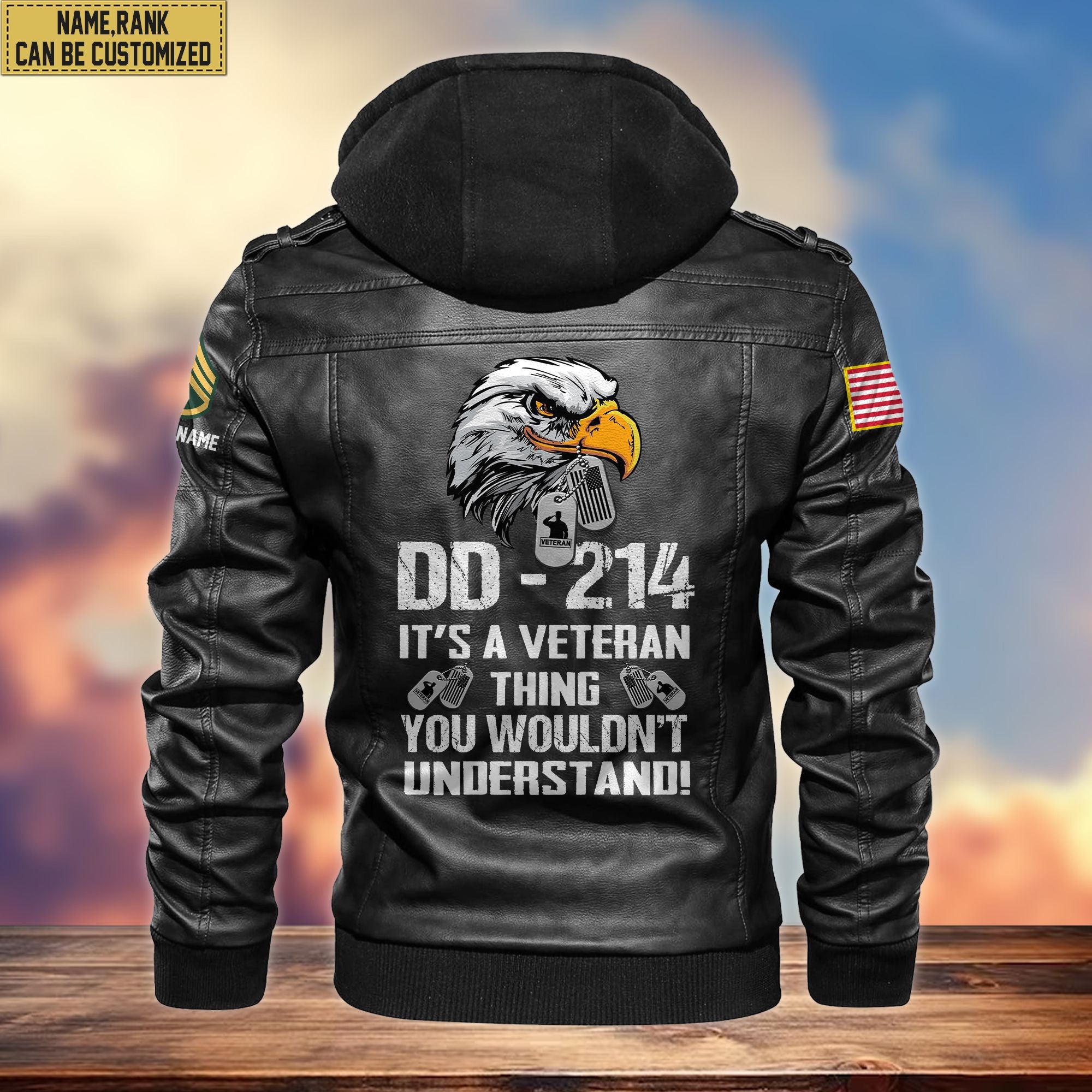 Premium Custom US Veteran Leather Jacket, Gifts For US Veteran, Gifts On Father's Day, Armed Forces Day, Veterans Day.