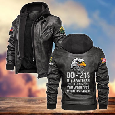 Premium Custom US Veteran Leather Jacket, Gifts For US Veteran, Gifts On Father's Day, Armed Forces Day, Veterans Day.
