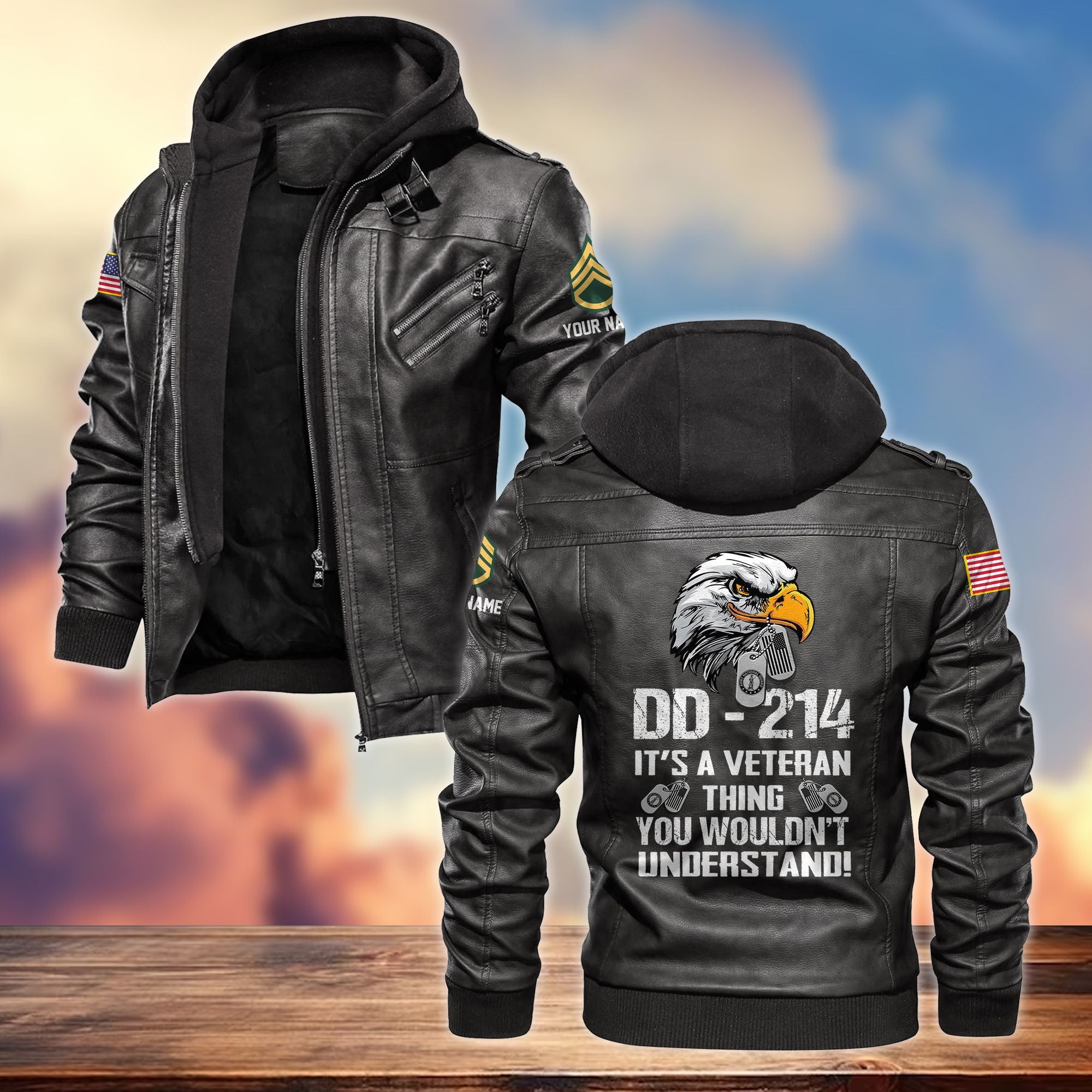 Premium Custom US Army National Guard Veteran Leather Jacket, Gifts For Army National Guard Veteran, Gifts On Father's Day, Armed Forces Day, Veterans Day.