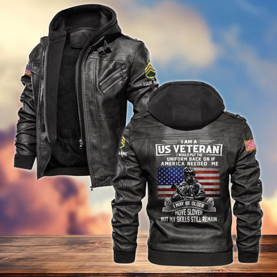 Premium Custom US Army Veteran Leather Jacket, Gifts For Army Veteran, Gifts On Father's Day, Armed Forces Day, Veterans Day.