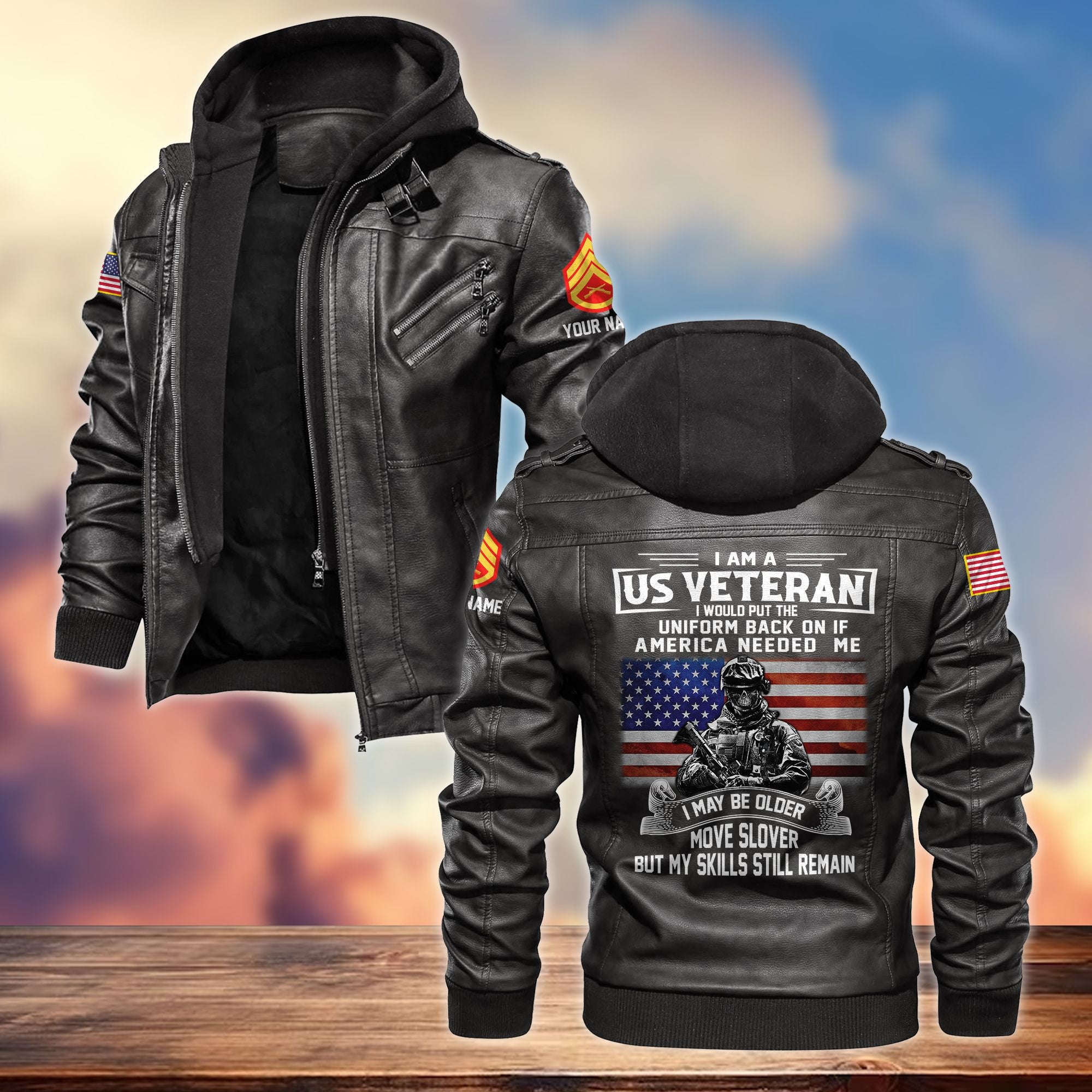 Premium Custom USMC Veteran Leather Jacket, Gifts For Marine Veteran, Gifts On Father's Day, Armed Forces Day, Veterans Day.