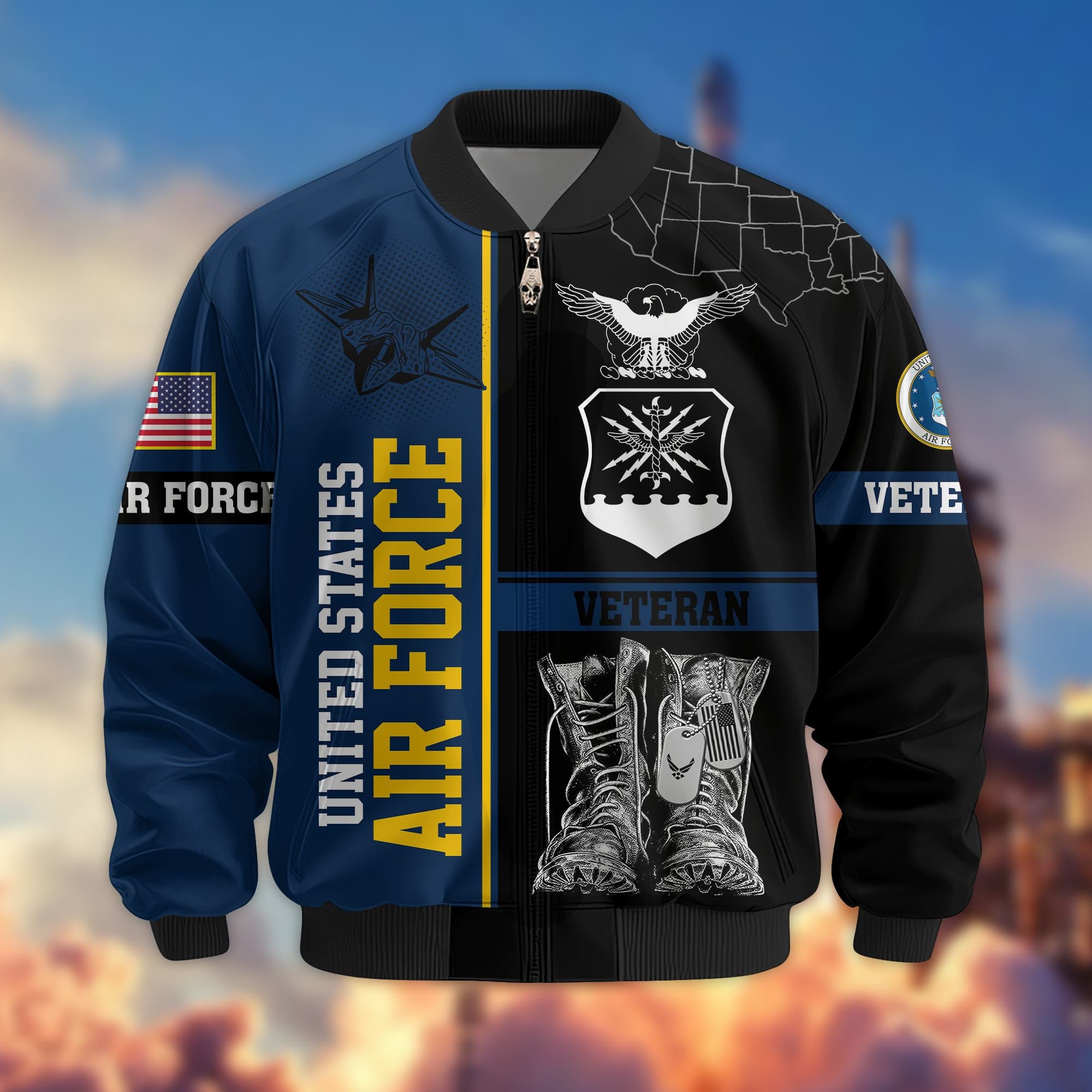 Premium US Veterans Bomber Jacket, Gifts For US Veterans, Gifts On Father's Day, Veterans Day.