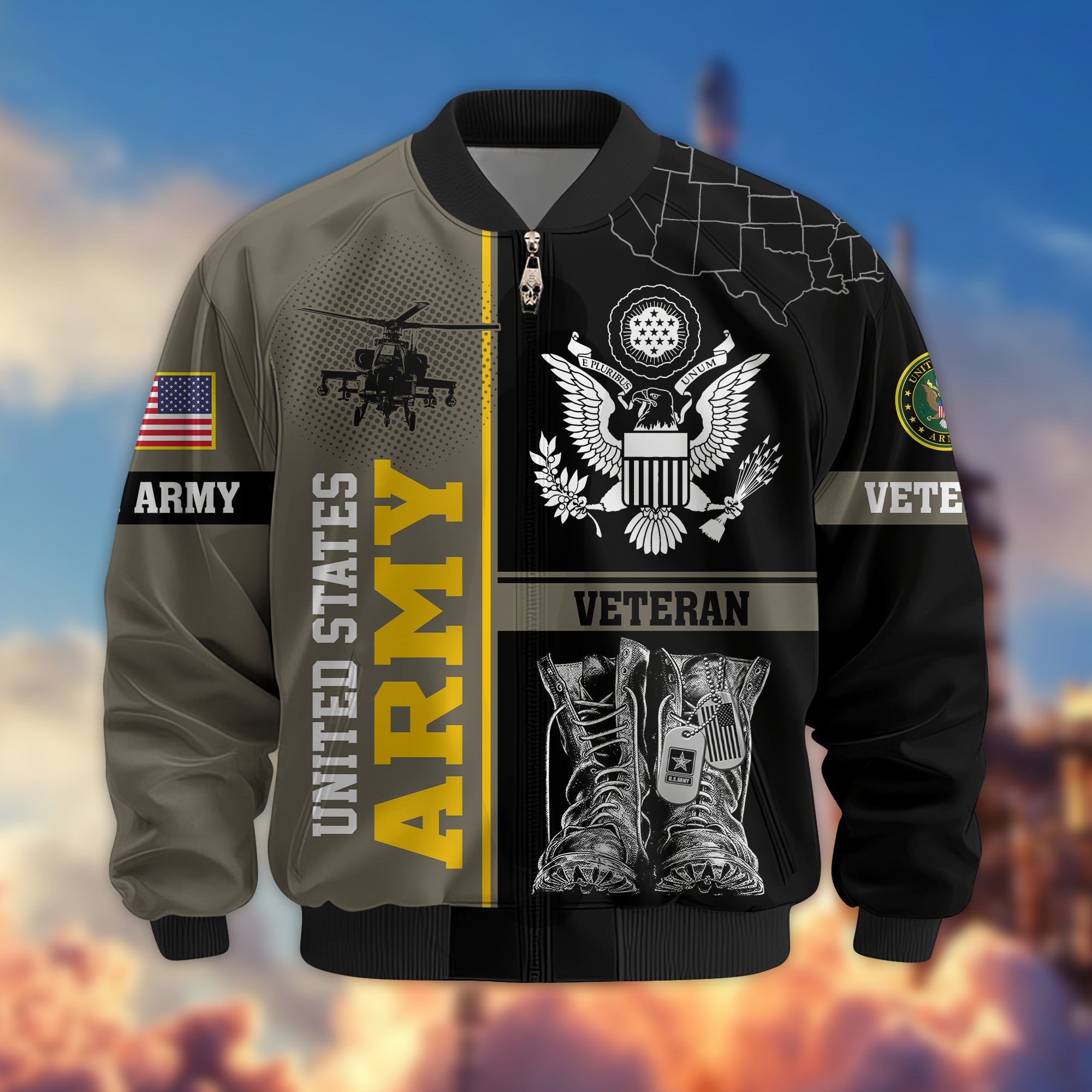 Premium US Veterans Bomber Jacket, Gifts For US Veterans, Gifts On Father's Day, Veterans Day.