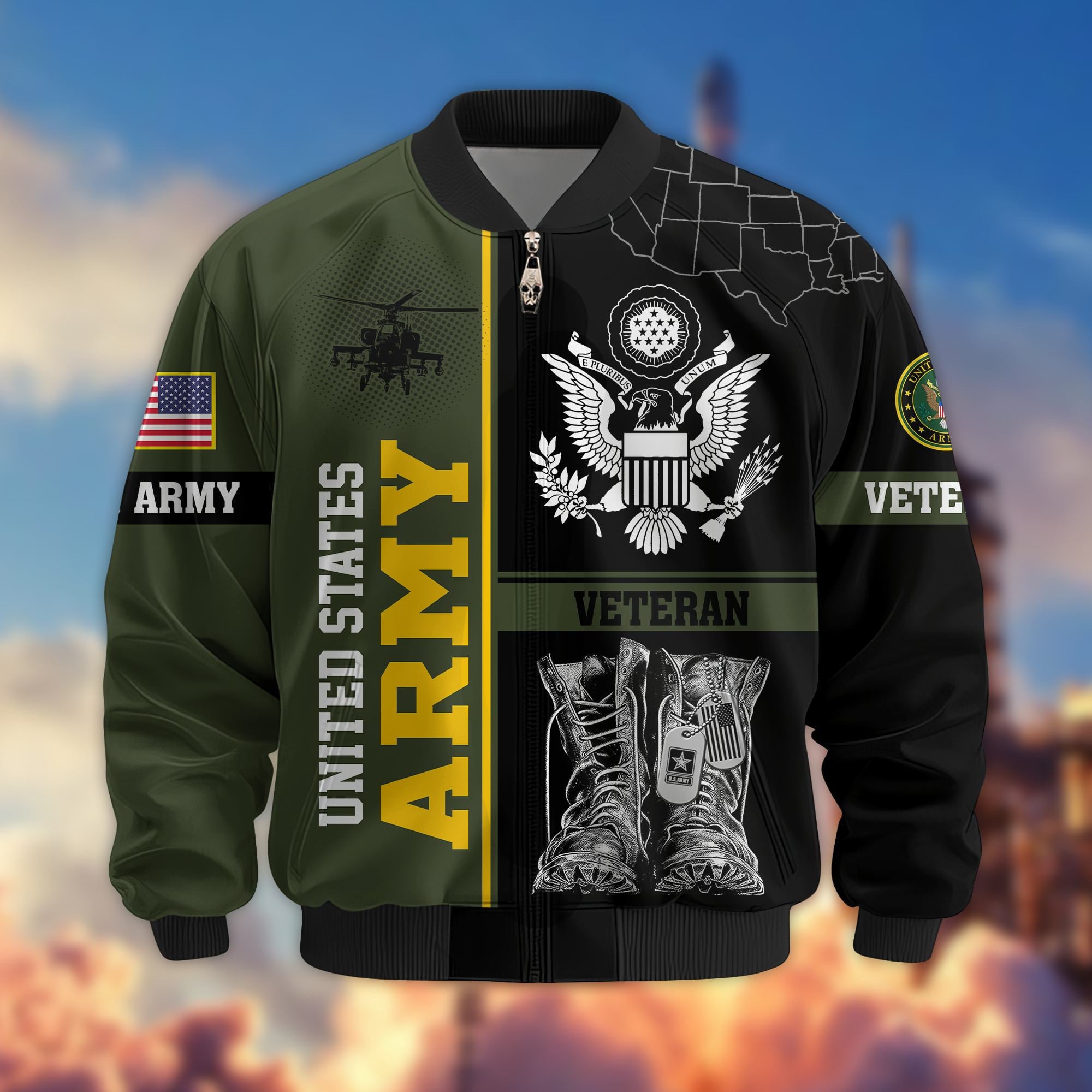 Premium US Veterans Bomber Jacket, Gifts For US Veterans, Gifts On Father's Day, Veterans Day.