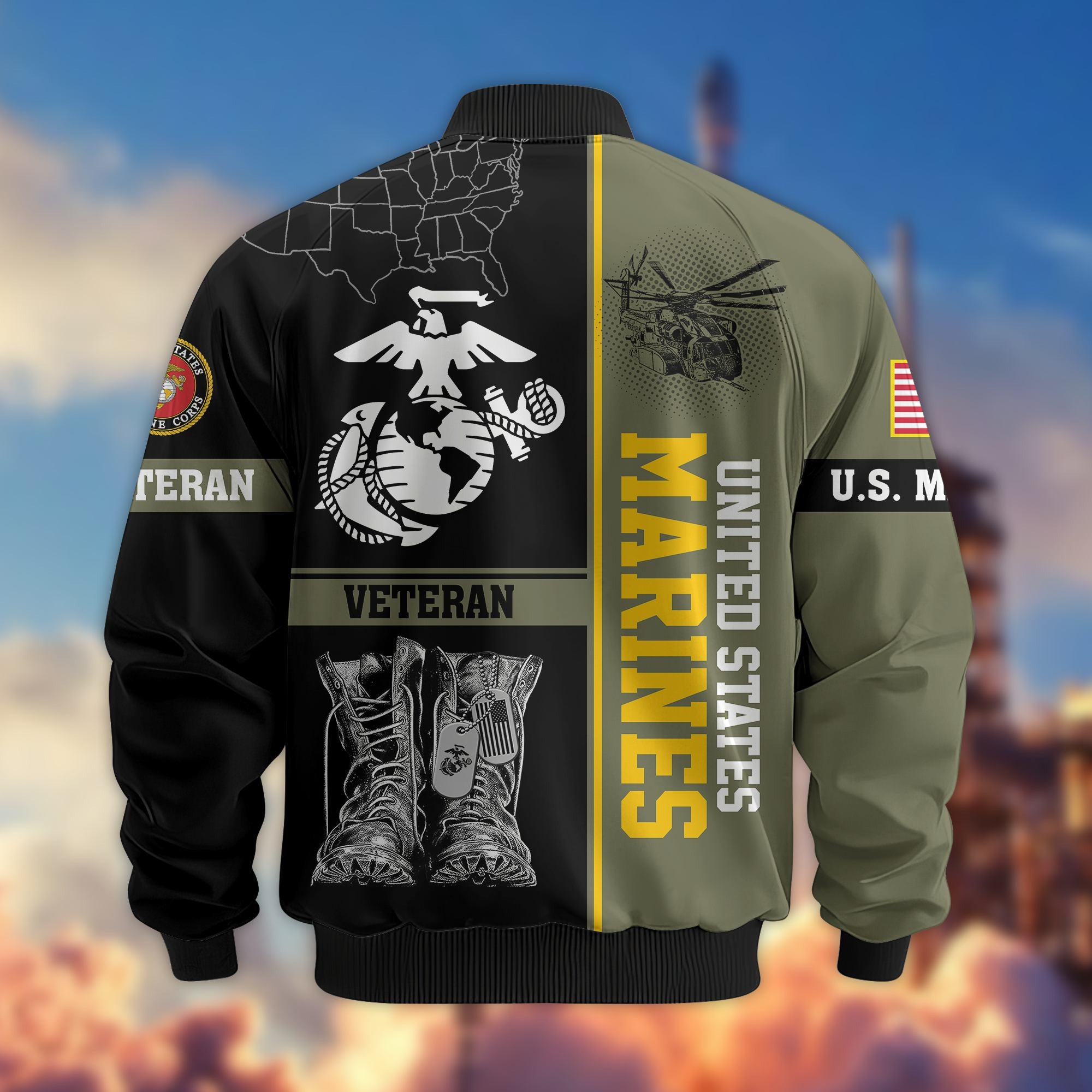 Premium US Veterans Bomber Jacket, Gifts For US Veterans, Gifts On Father's Day, Veterans Day.