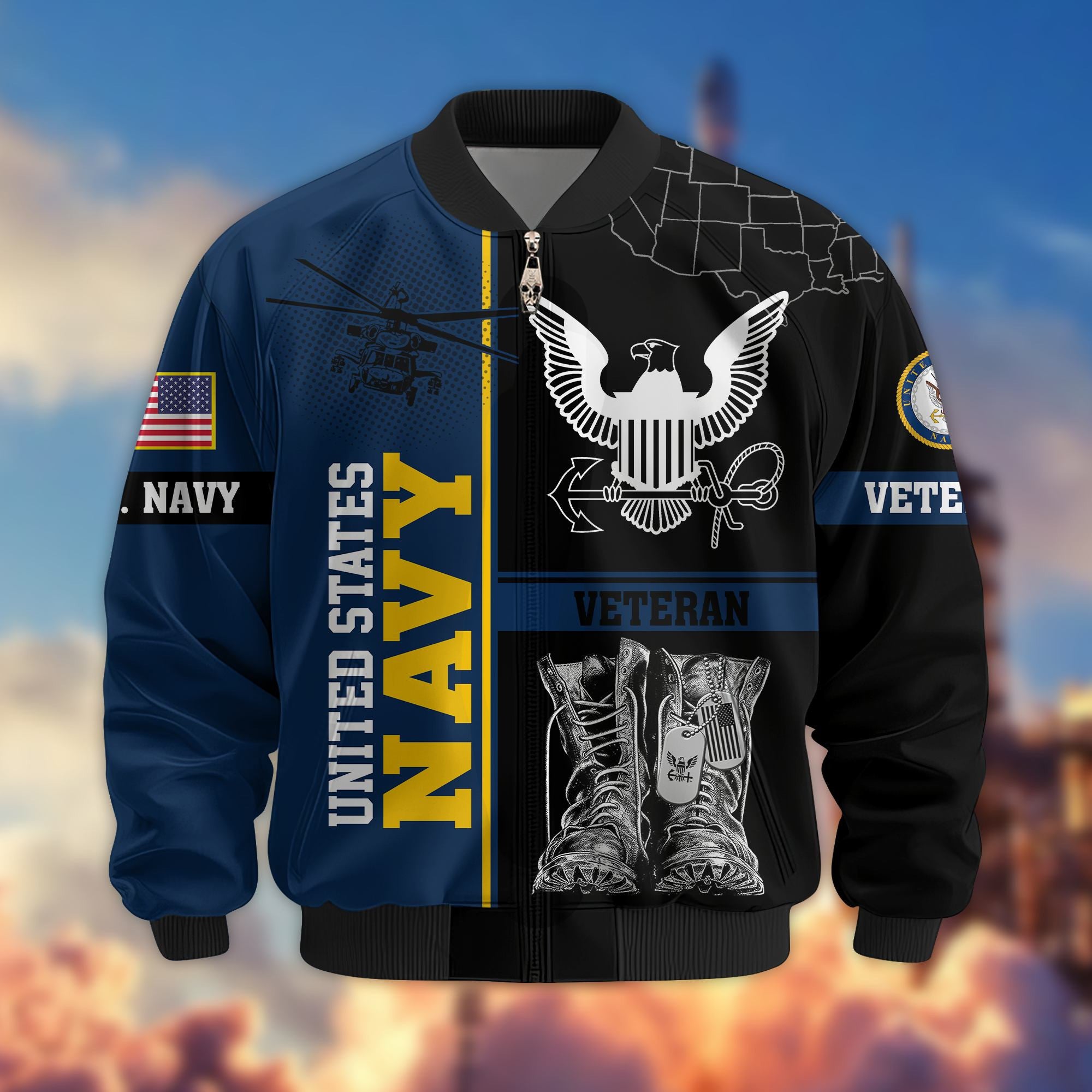 Premium US Veterans Bomber Jacket, Gifts For US Veterans, Gifts On Father's Day, Veterans Day.