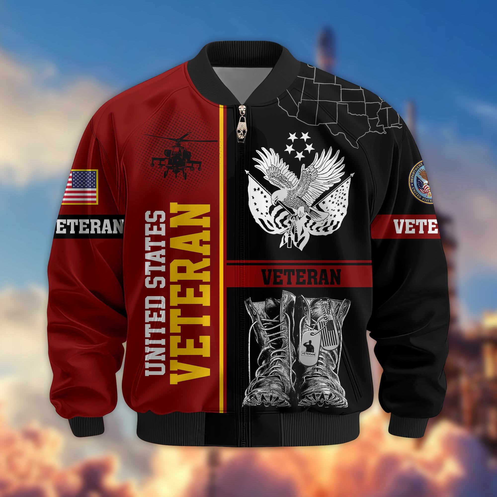 Premium US Veterans Bomber Jacket, Gifts For US Veterans, Gifts On Father's Day, Veterans Day.