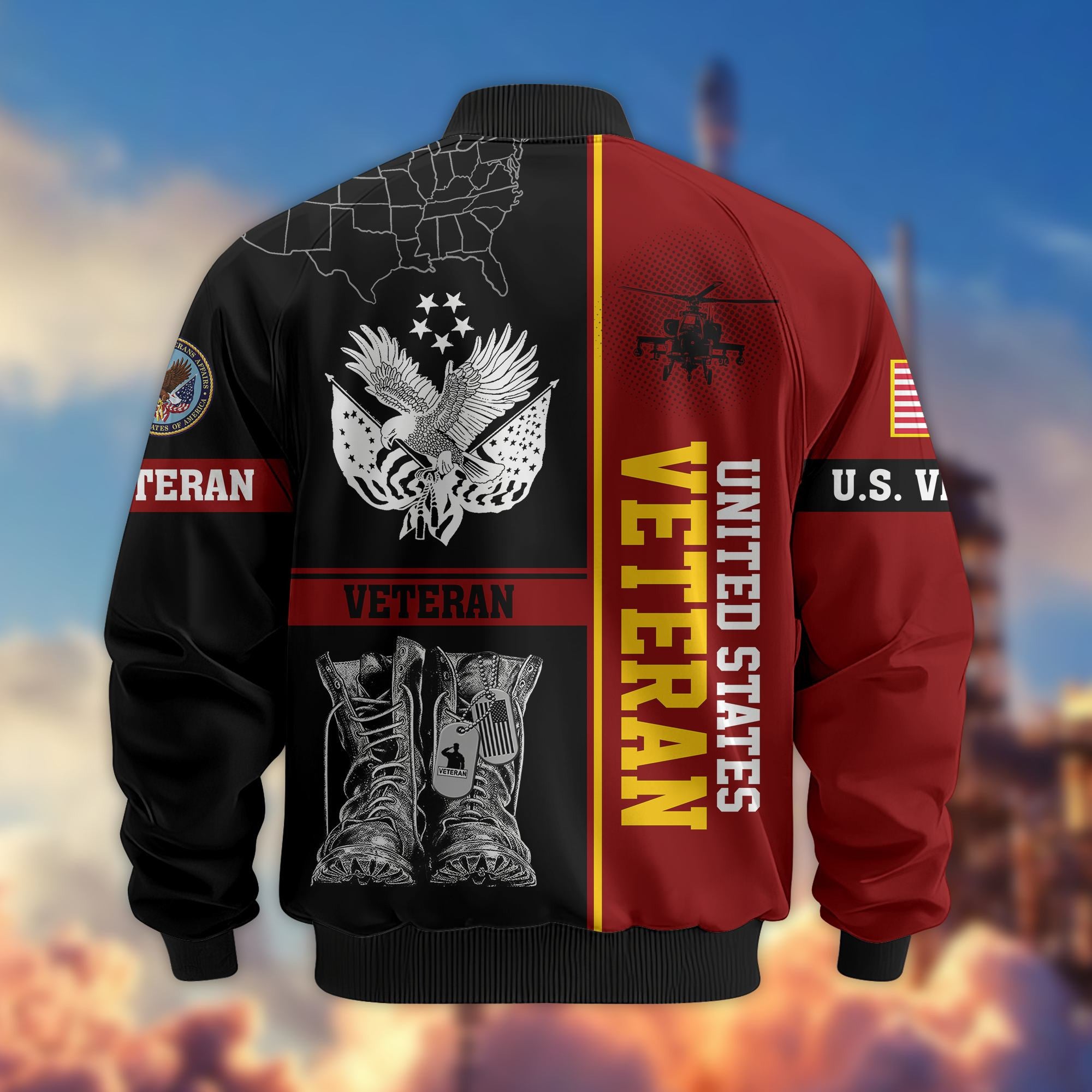 Premium US Veterans Bomber Jacket, Gifts For US Veterans, Gifts On Father's Day, Veterans Day.