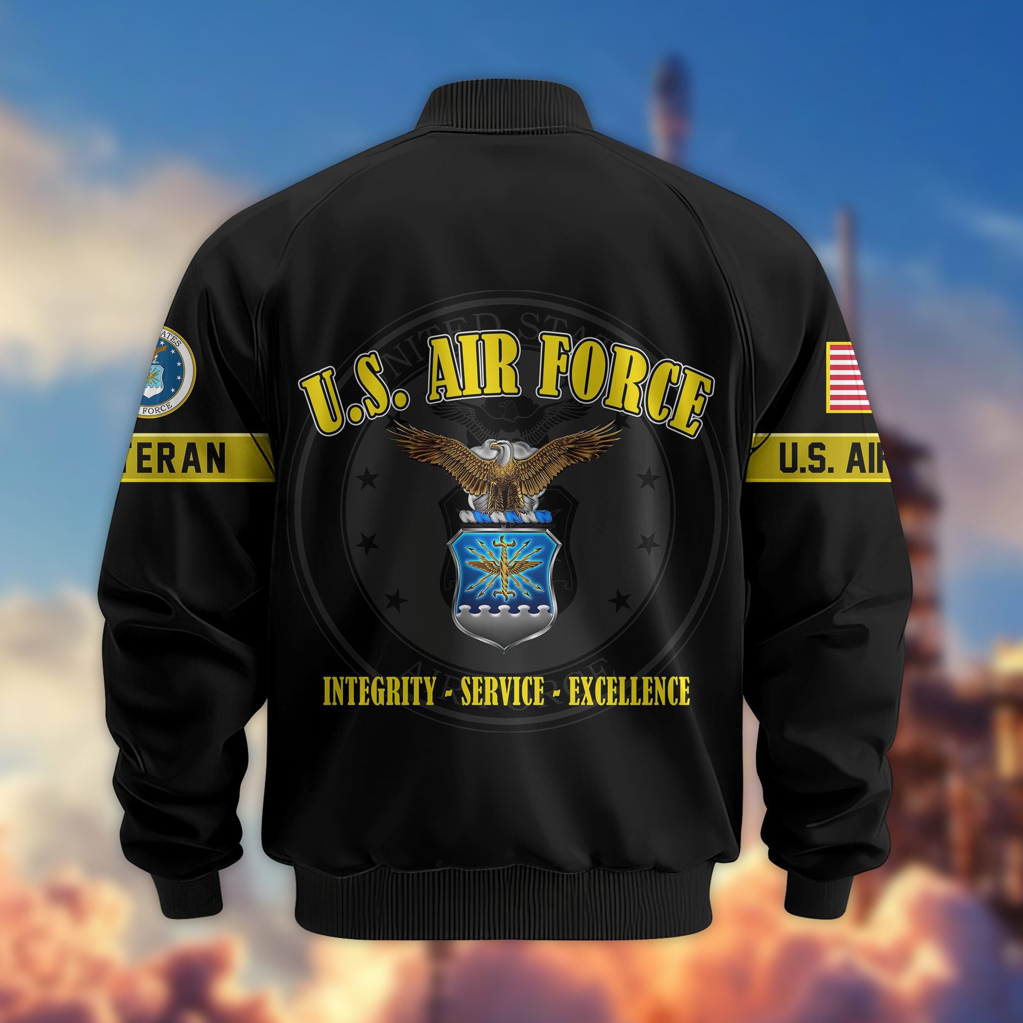 Premium US Veterans Bomber Jacket, Gifts For US Veterans, Gifts On Father's Day, Veterans Day.