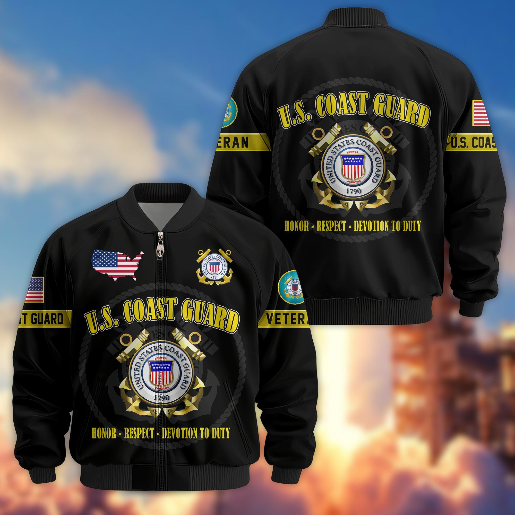 Premium US Veterans Bomber Jacket, Gifts For US Veterans, Gifts On Father's Day, Veterans Day.