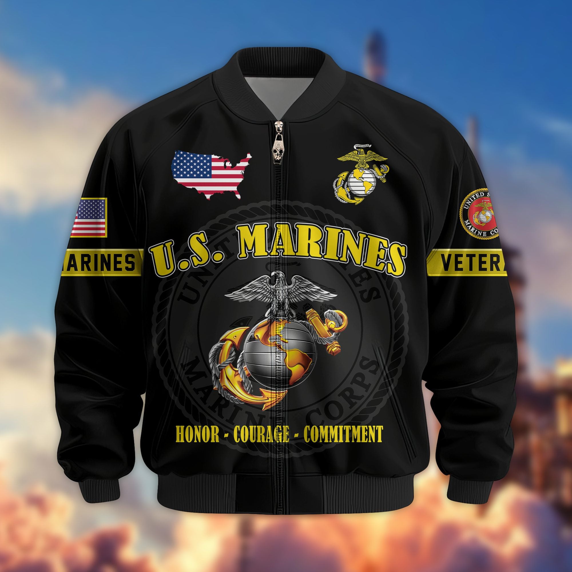 Premium US Veterans Bomber Jacket, Gifts For US Veterans, Gifts On Father's Day, Veterans Day.