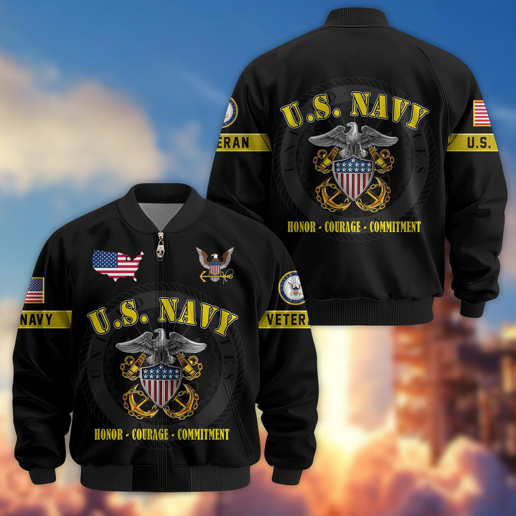 Premium US Veterans Bomber Jacket, Gifts For US Veterans, Gifts On Father's Day, Veterans Day.