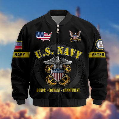 Premium US Veterans Bomber Jacket, Gifts For US Veterans, Gifts On Father's Day, Veterans Day.