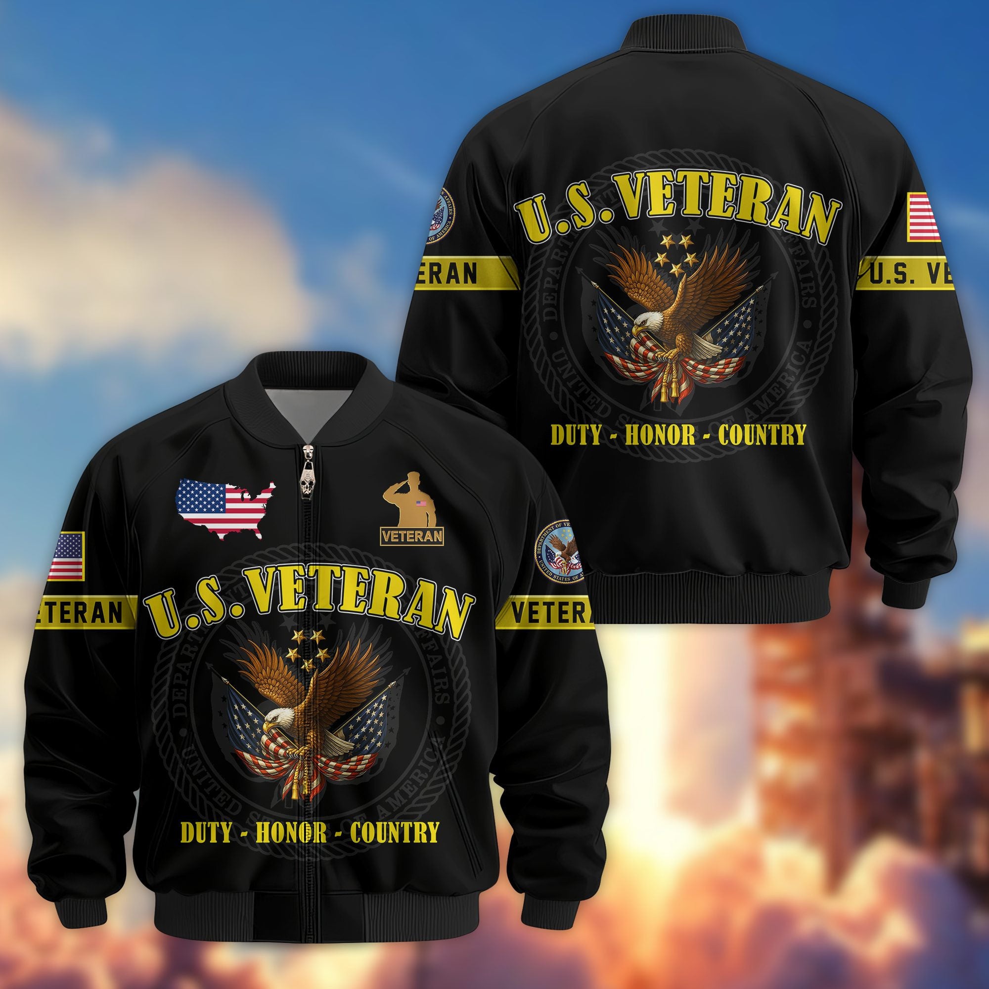 Premium US Veterans Bomber Jacket, Gifts For US Veterans, Gifts On Father's Day, Veterans Day.