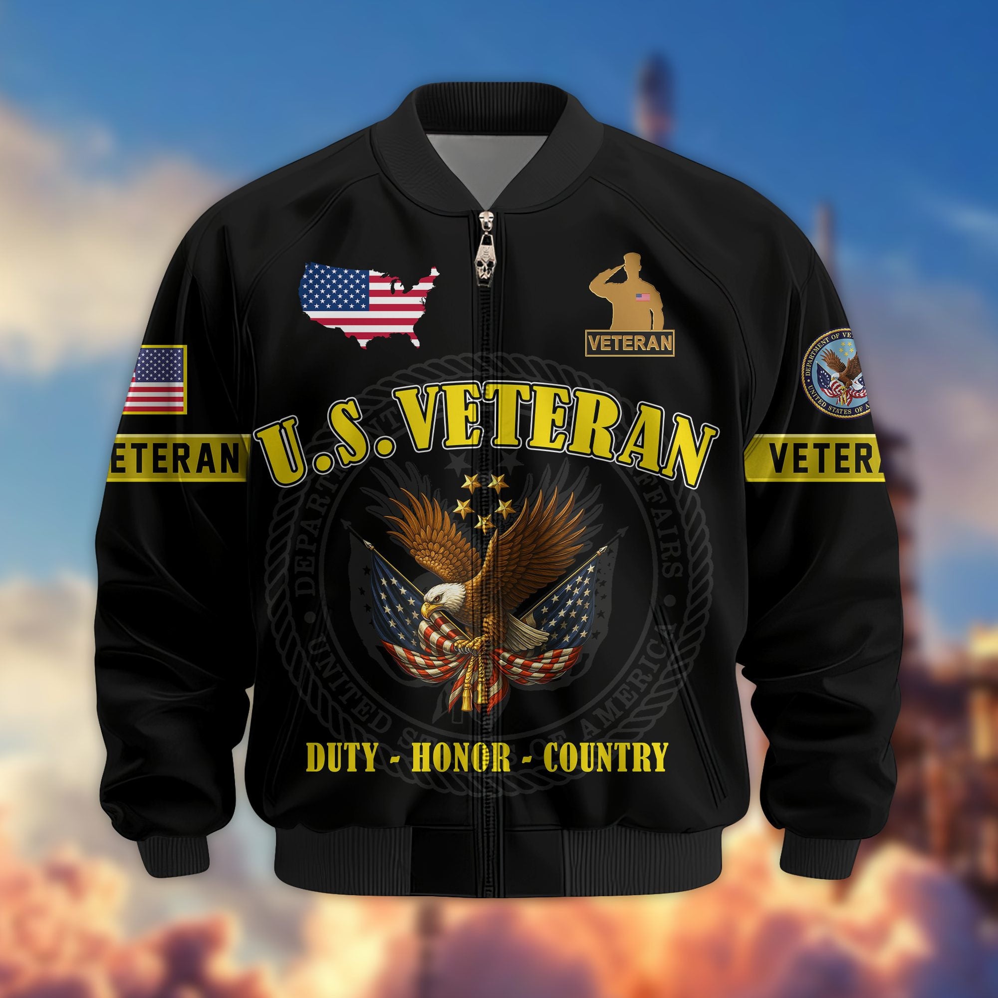 Premium US Veterans Bomber Jacket, Gifts For US Veterans, Gifts On Father's Day, Veterans Day.