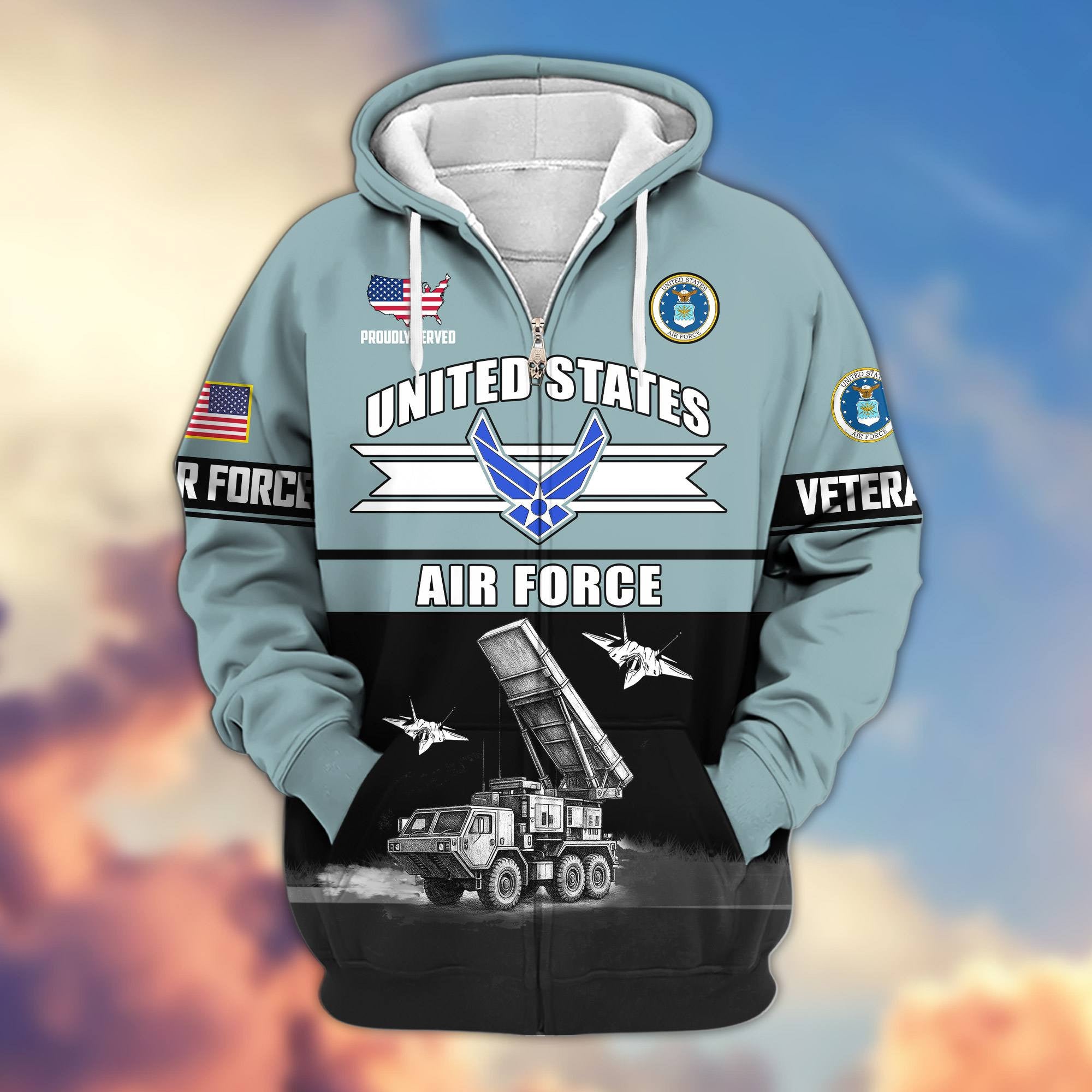 Premium US Veterans Zip Hoodie, Gifts For US Veterans, Gifts On Father's Day, Veterans Day.